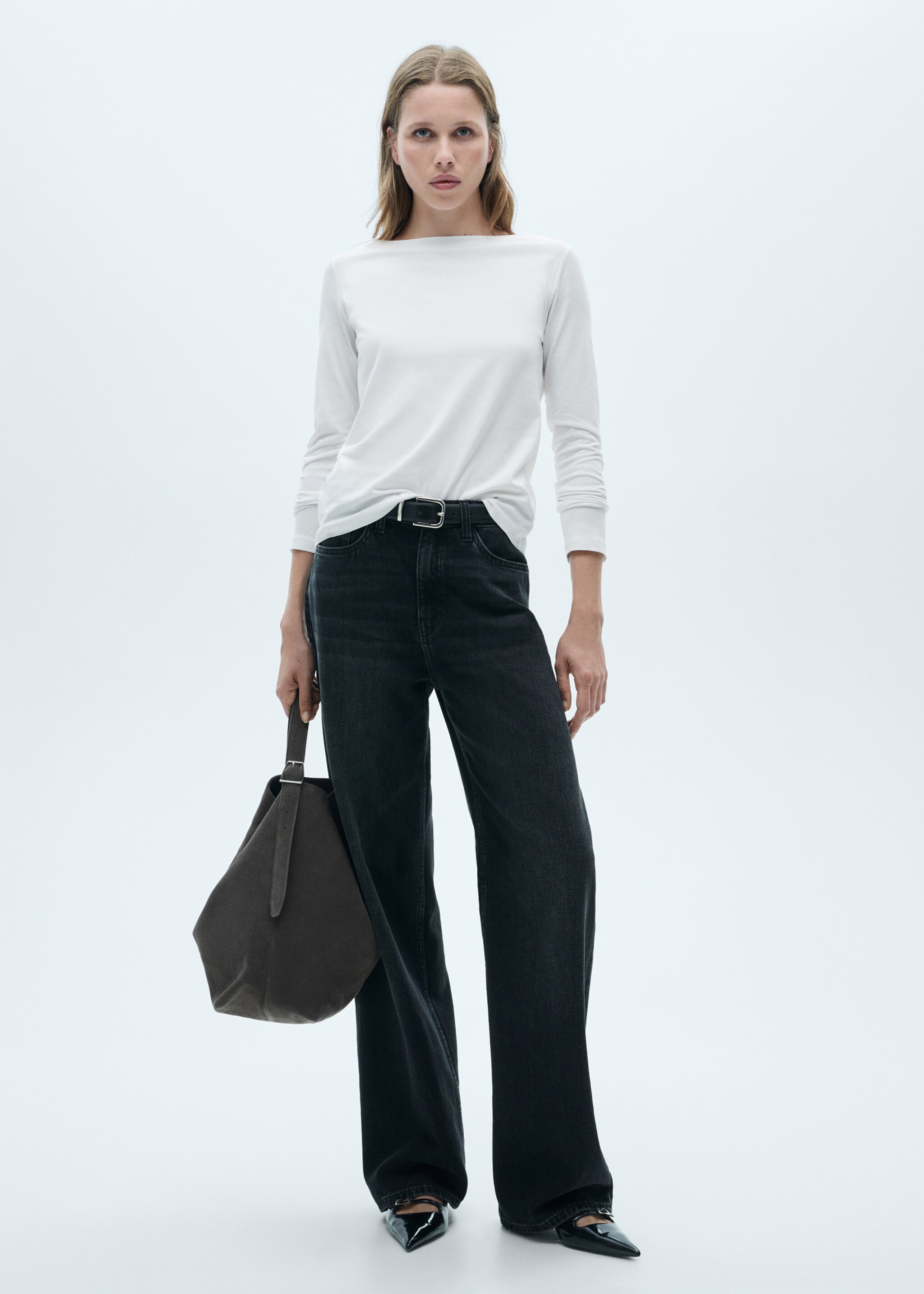 Long-sleeved boat-neck t-shirt - General plane, White. Ref: 77024761-00.