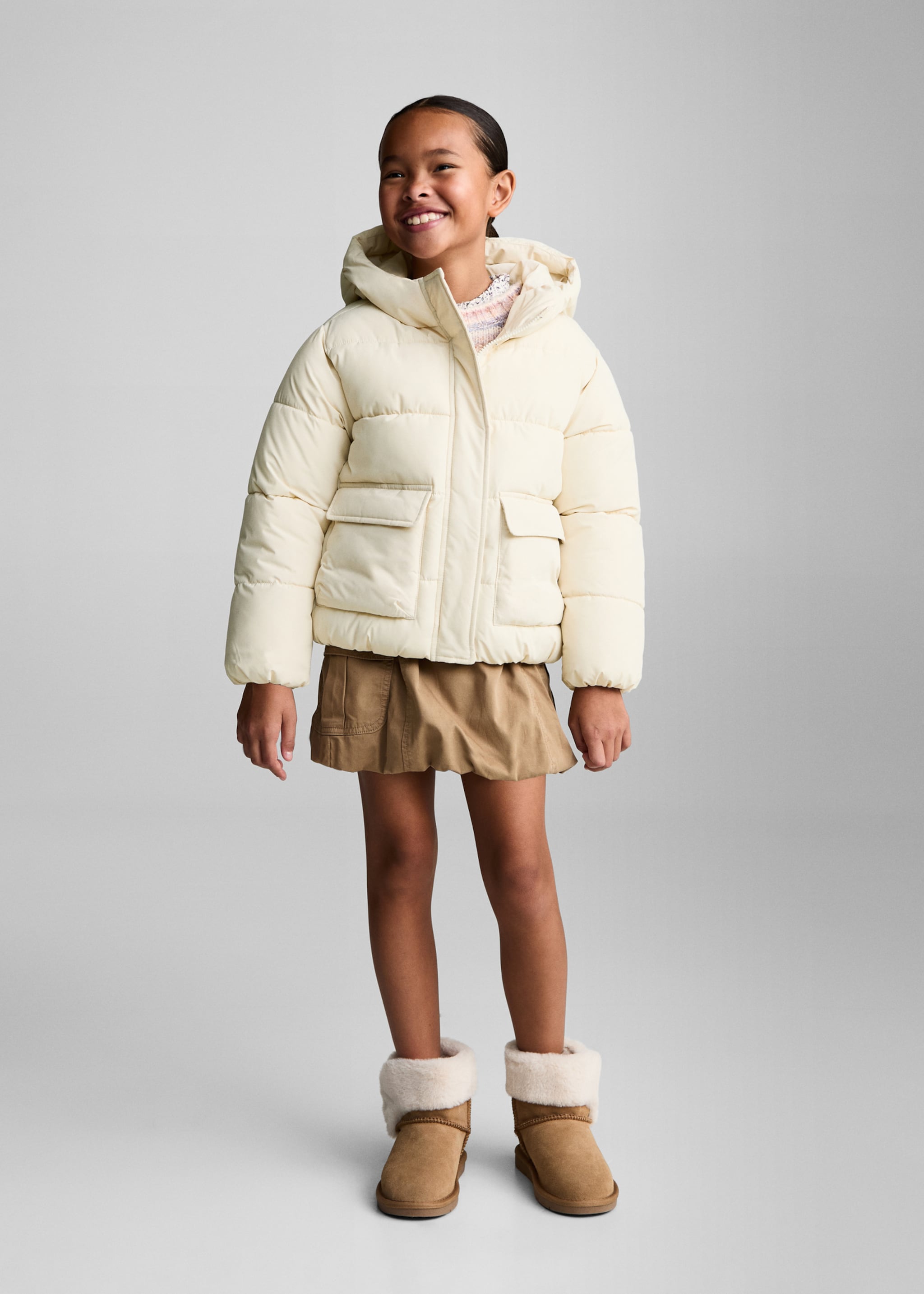 Anorak acolchado interior borreguito - Plano general, Crudo. Ref: 77025148-00.