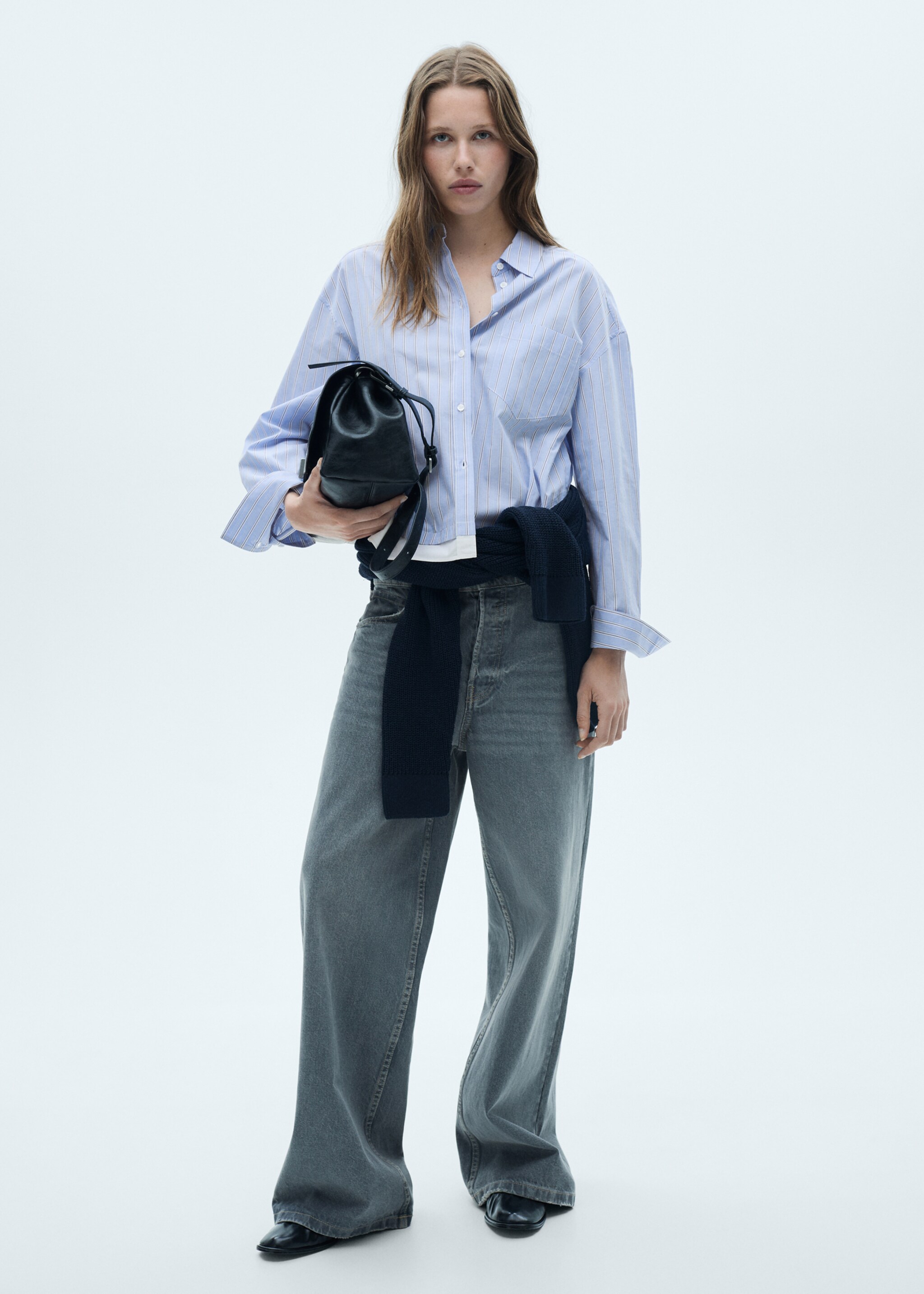 Shirt with contrasting stripes - General plane, Sky Blue. Ref: 77025650-00.