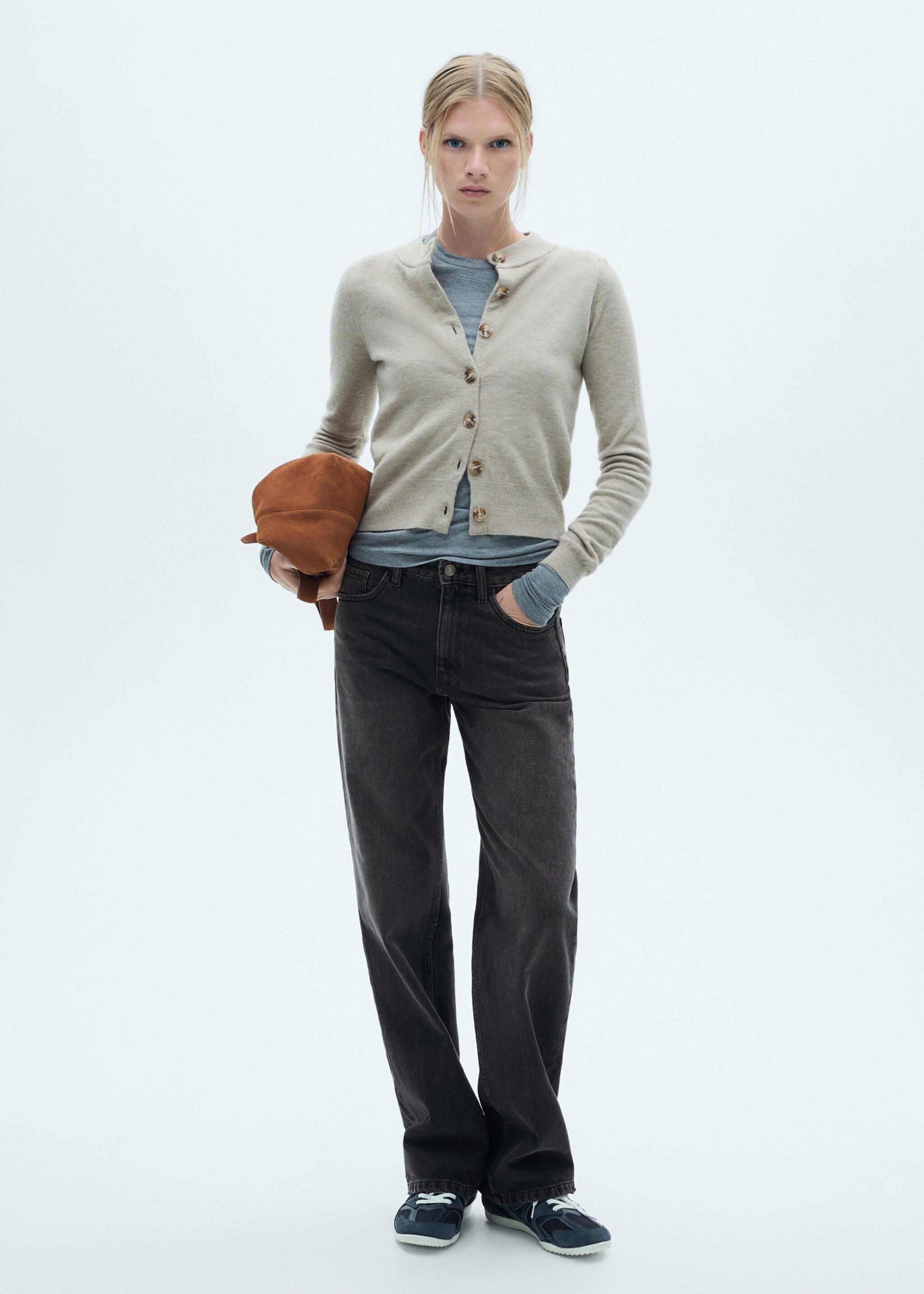 Gerade Jeans mit mittlerem Bund - Allgemeine Ansicht, Black denim. Ref: 77025653-00.