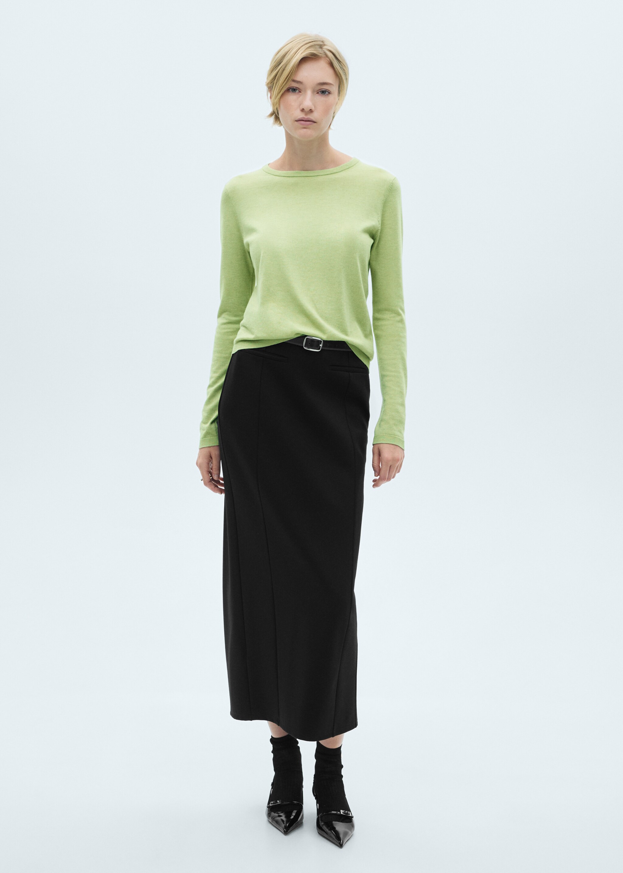 Fine-knit crew-neck sweater - General plane, Aqua Green. Ref: 77025656-00.