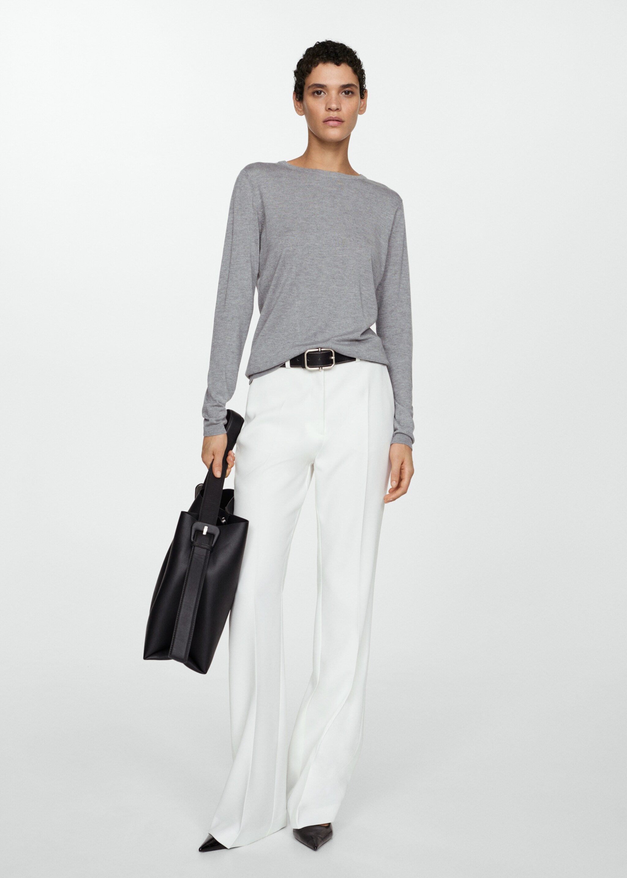 Fine-knit crew-neck sweater - General plane, Light Heather Grey. Ref: 77025656-00.