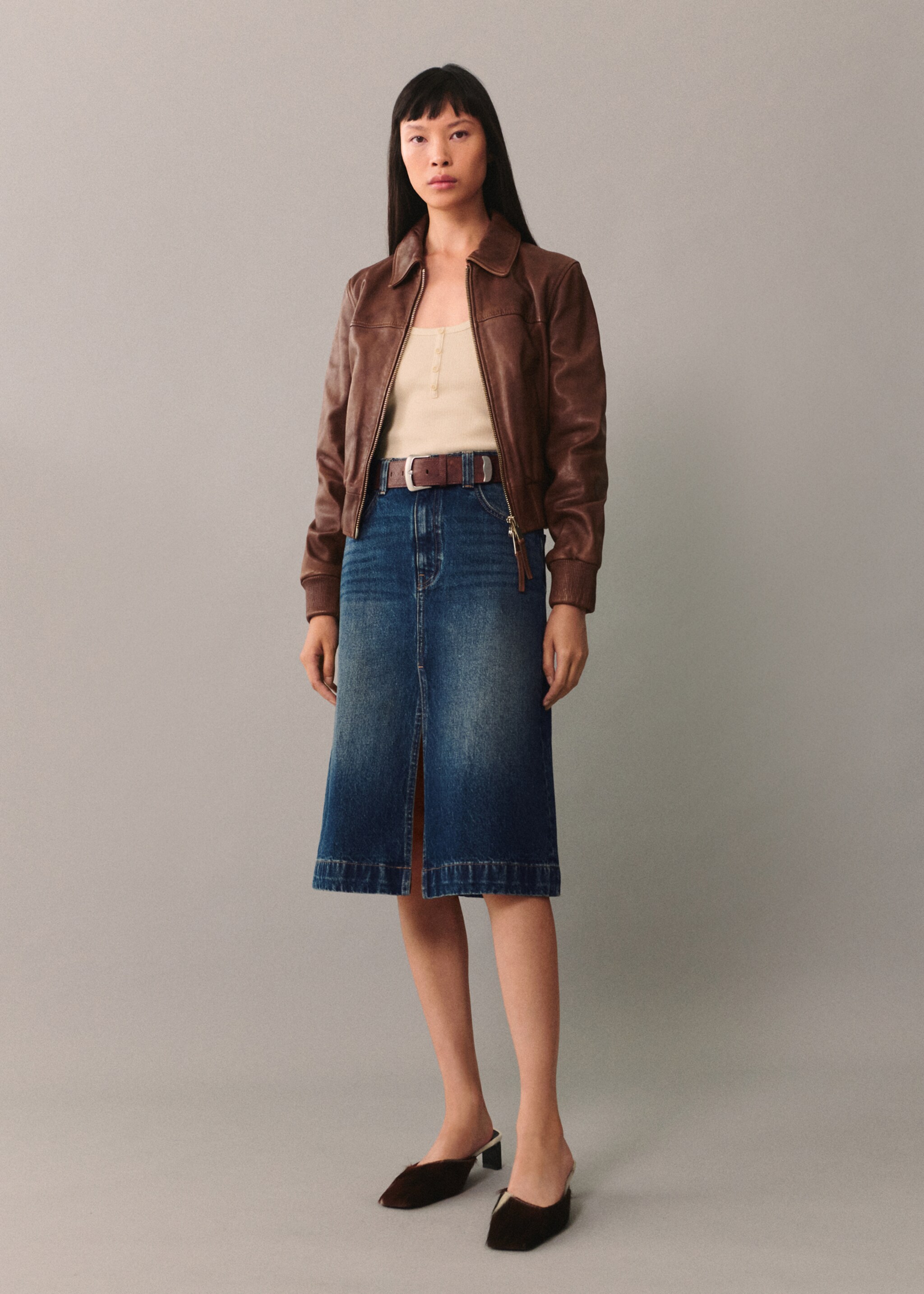 Blouson 100 % cuir - Plan général, Marron. Ref: 77025660-00.