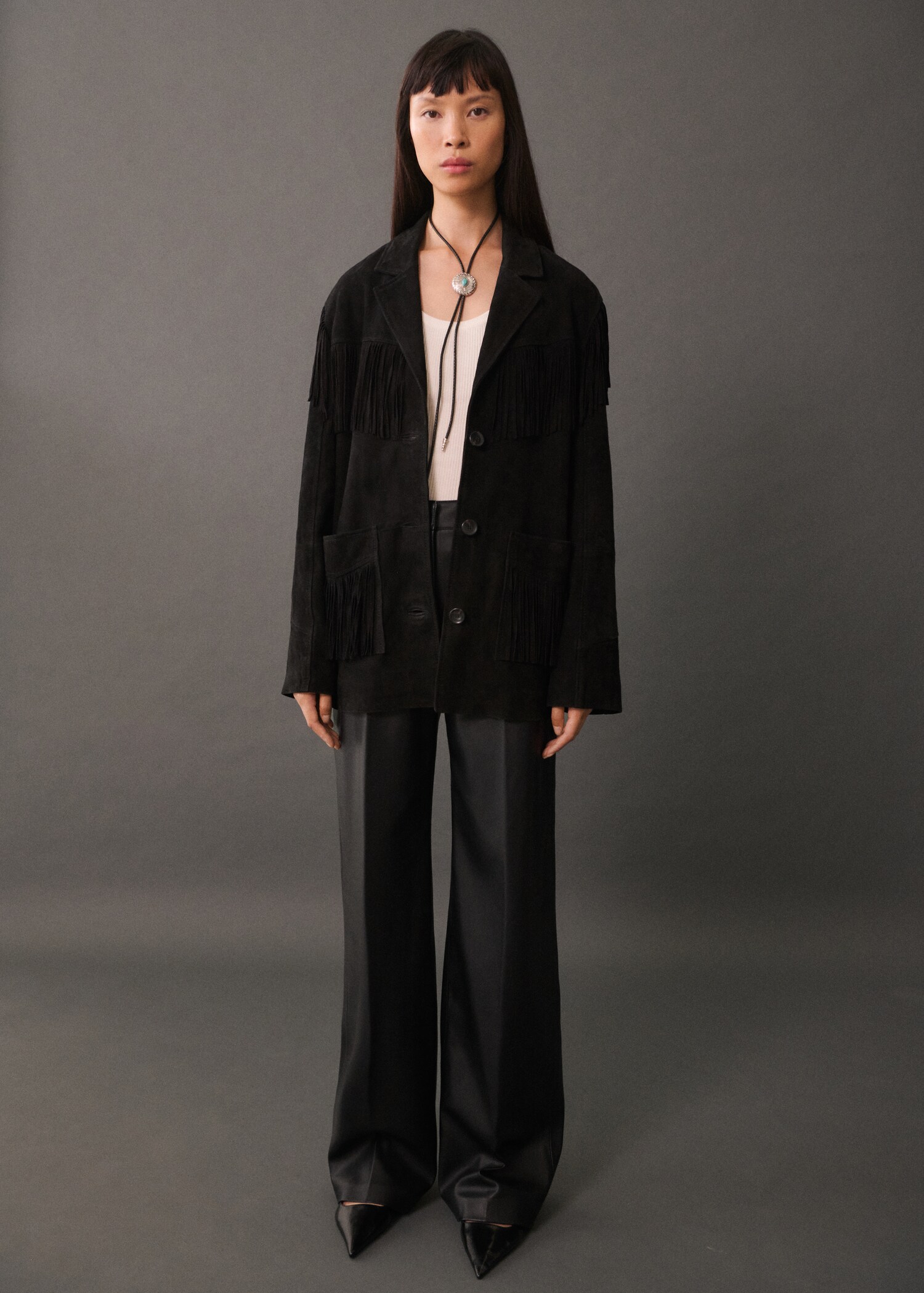 Veste 100 % cuir franges - Plan général