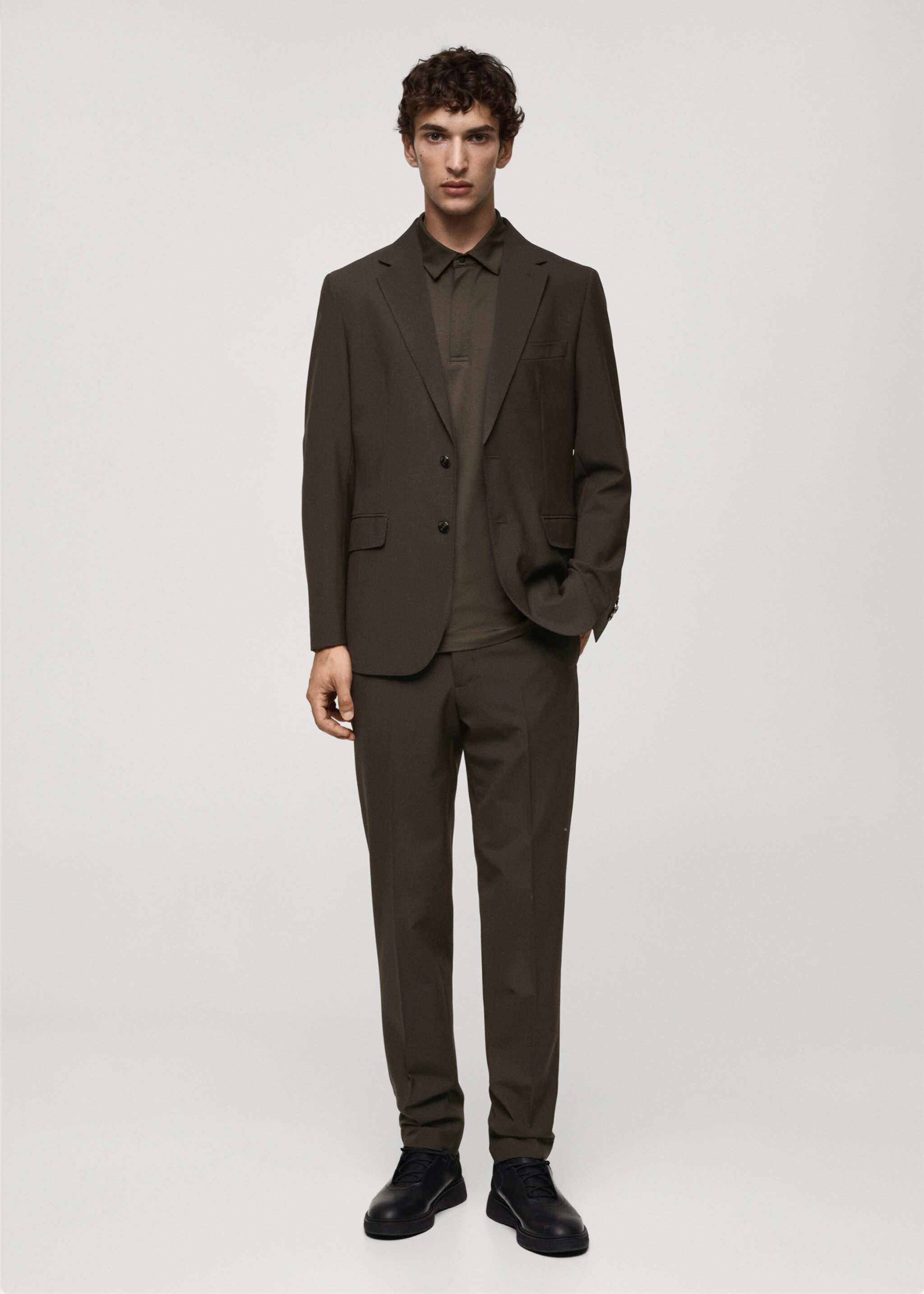 Crease-resistant wool suit jacket - General plane, Brown. Ref: 77025972-00.