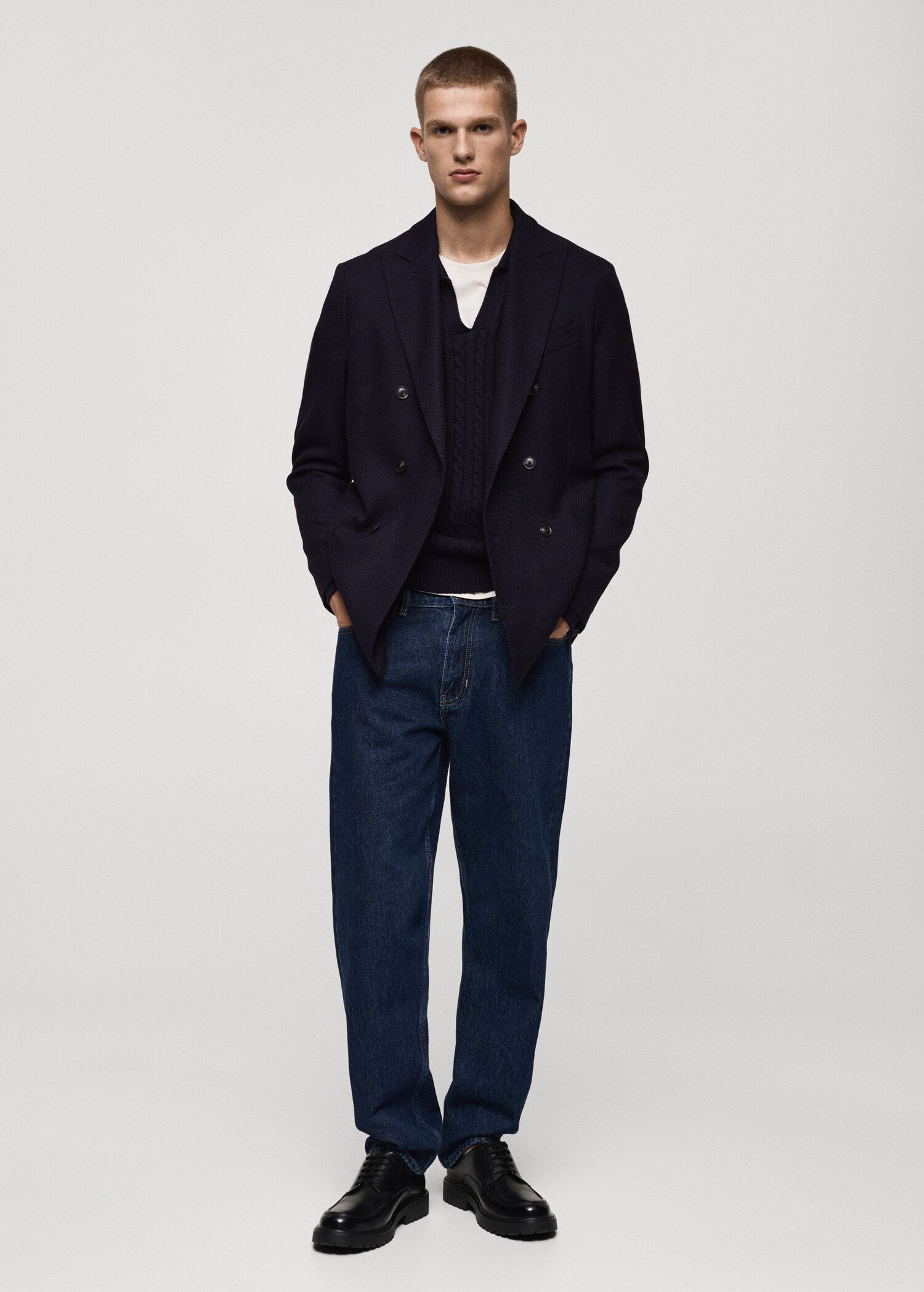 Twill slim-fit double-breasted jacket - General plane