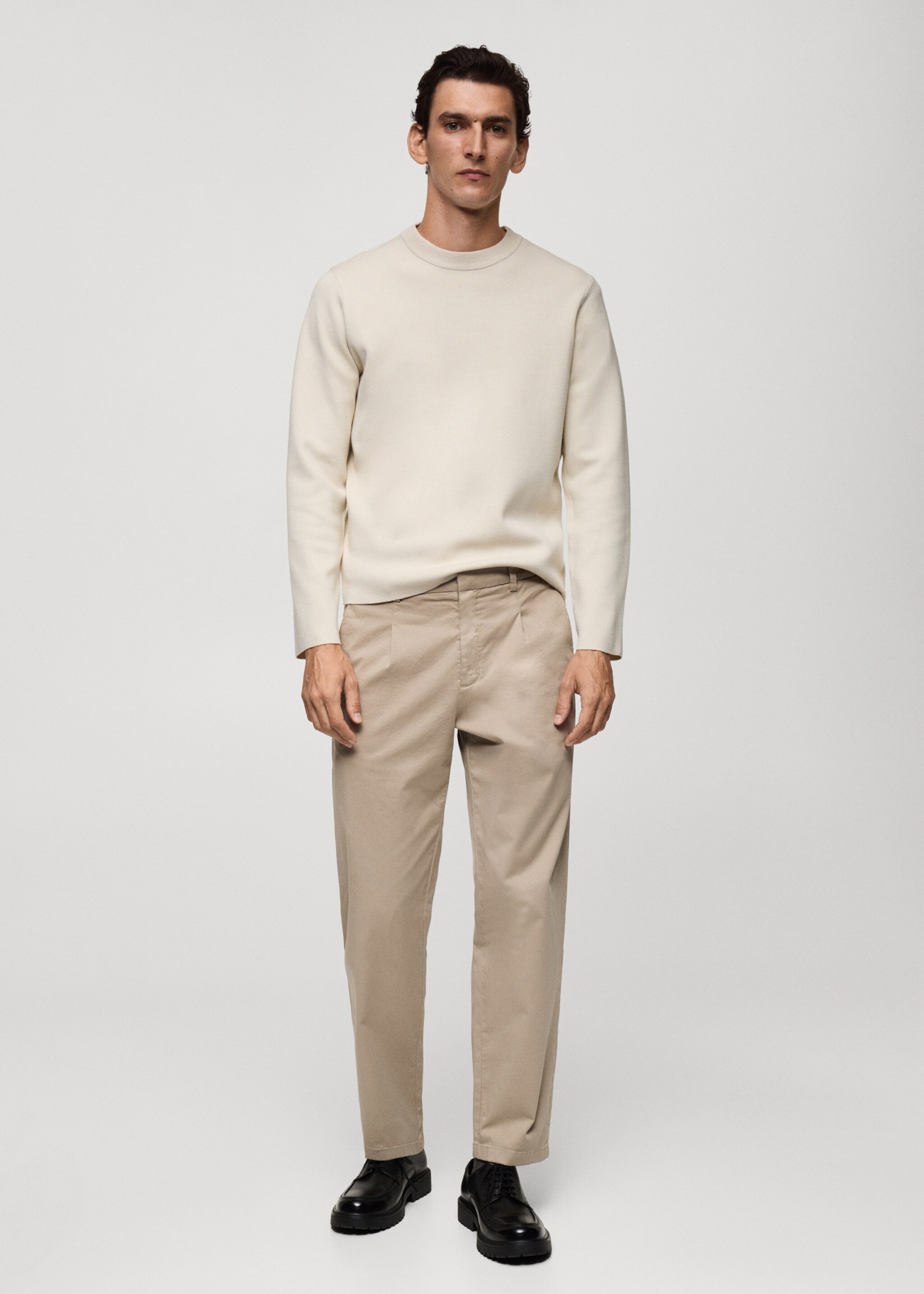 Sweter z dzianiny o średniej grubości regular fit - Plan ogólny, Kość słoniowa. Ref: 77025974-00.