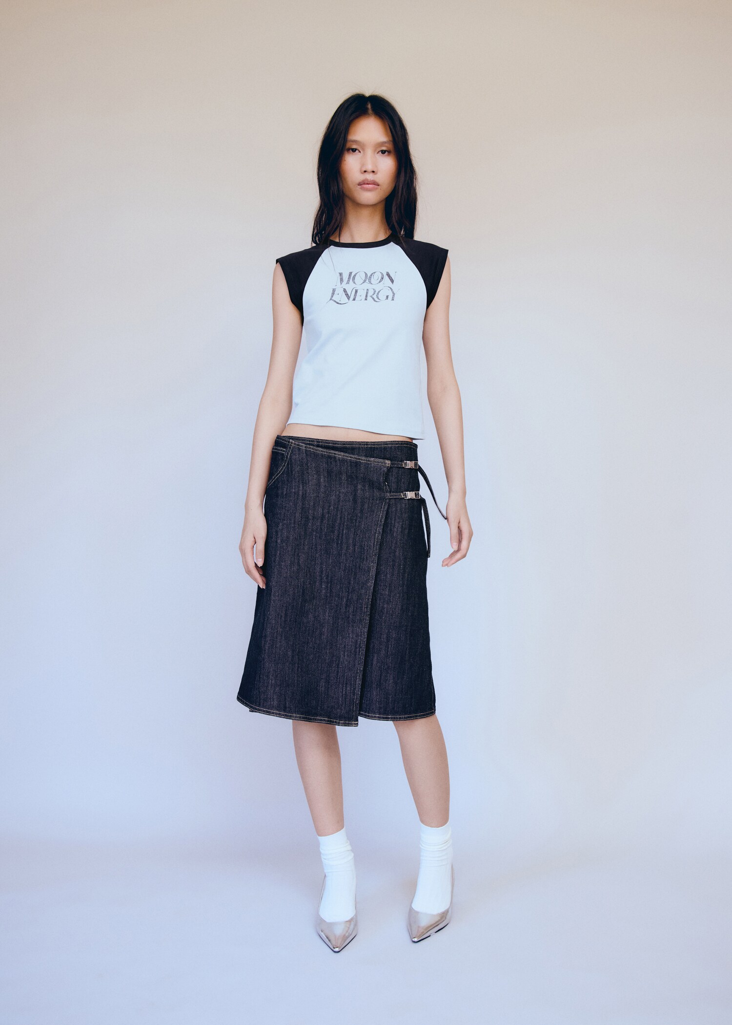 Denim skirt with metallic detail - General plane