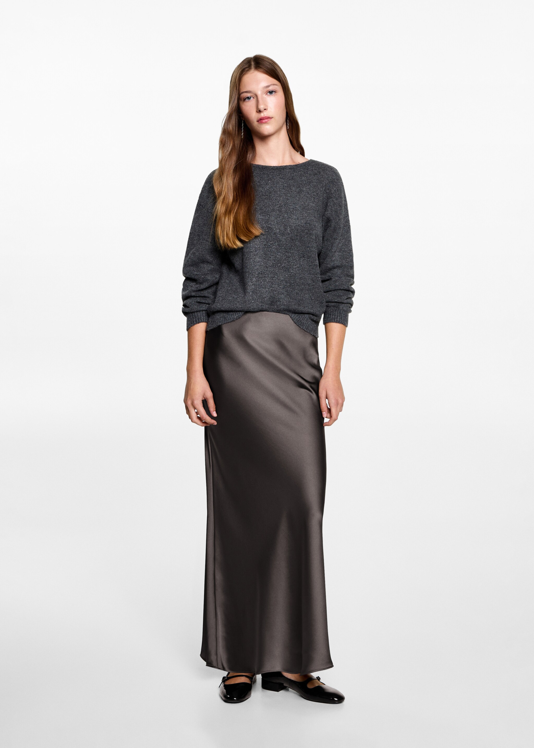 Satin long skirt - General plane, Grey. Ref: 77026350-00.