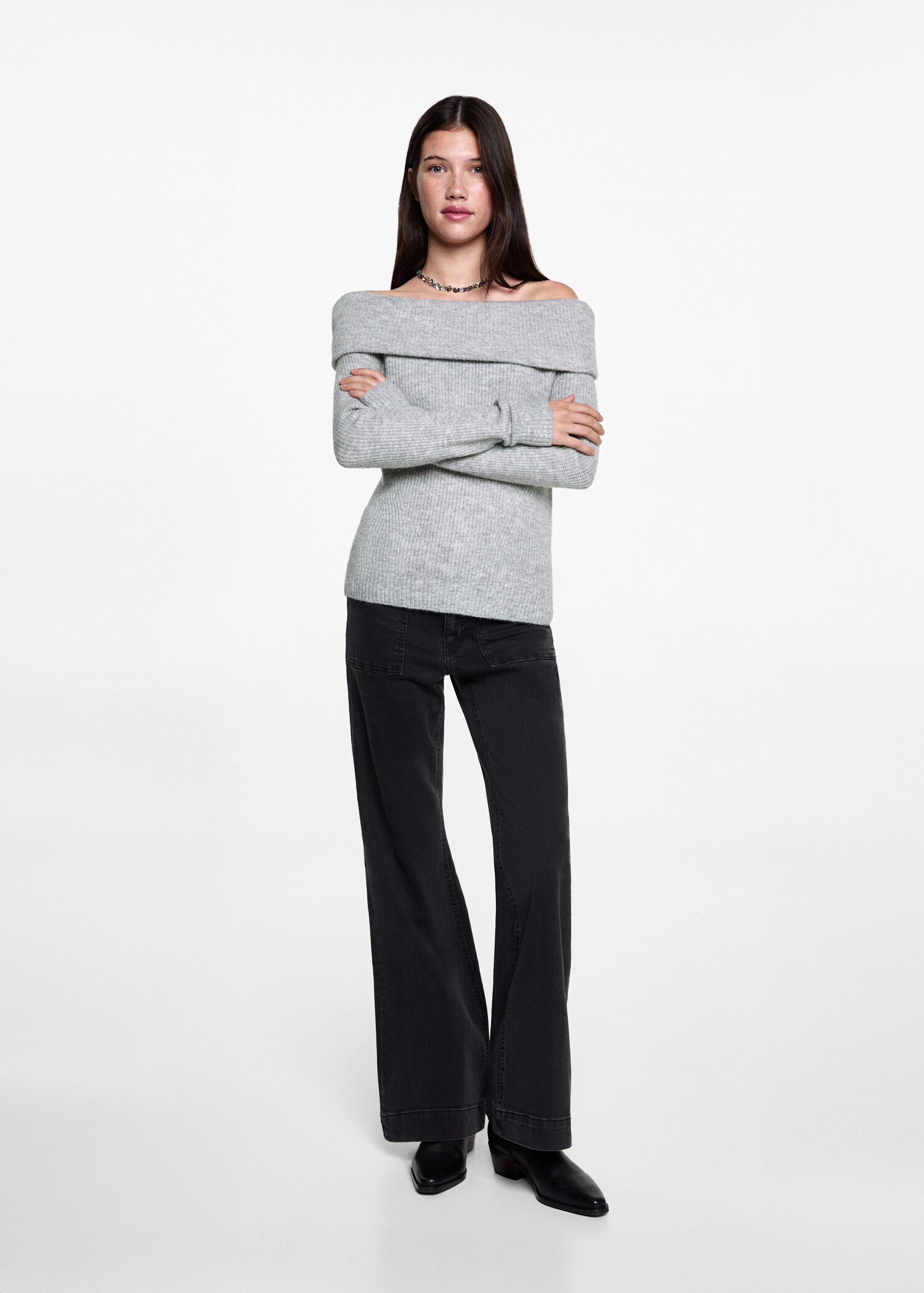 Schulterfreier Strickpullover - Allgemeine Ansicht