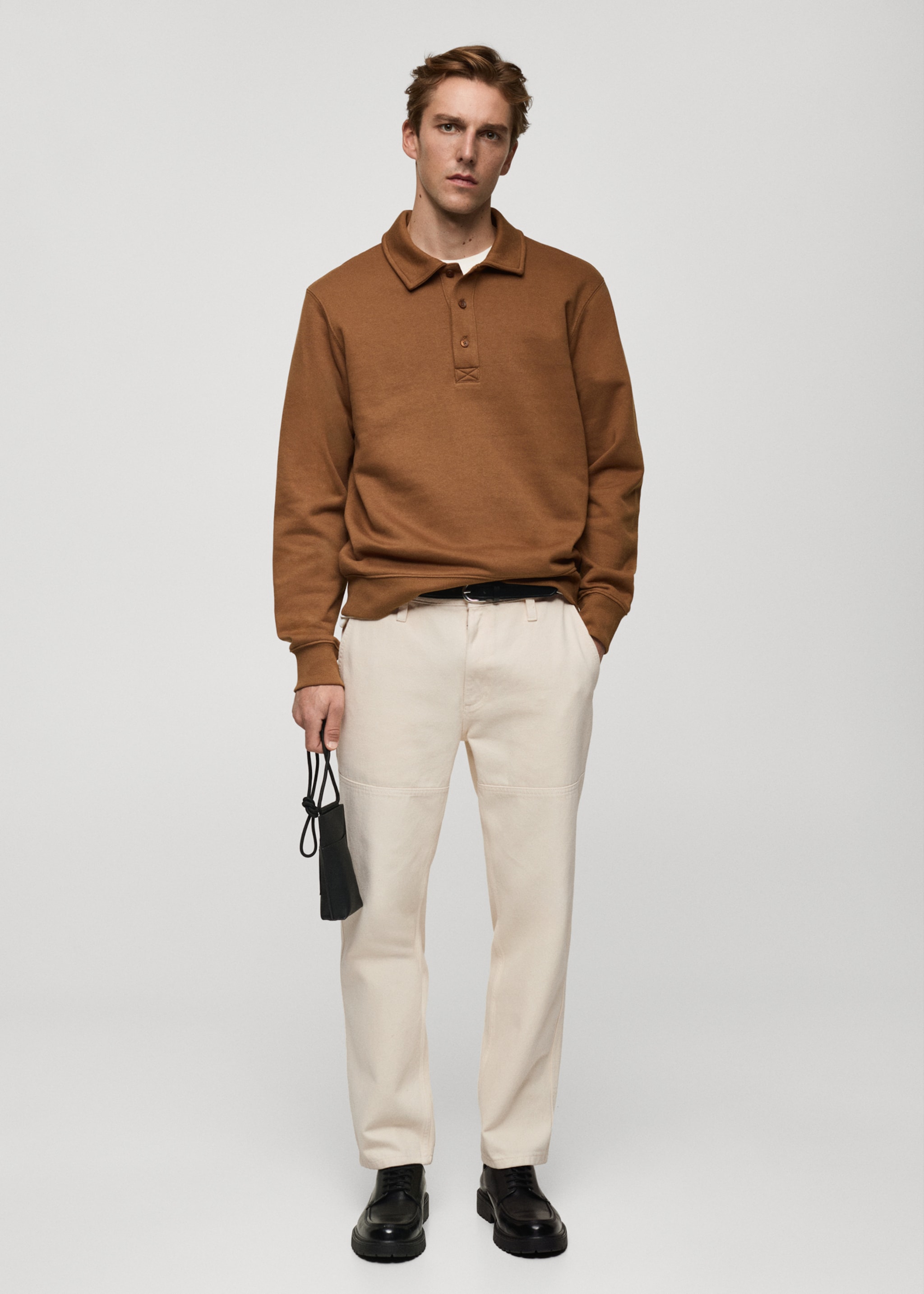 Polo-Sweatshirt aus Baumwollgemisch - Allgemeine Ansicht, Tobacco-Braun. Ref: 77027113-00.