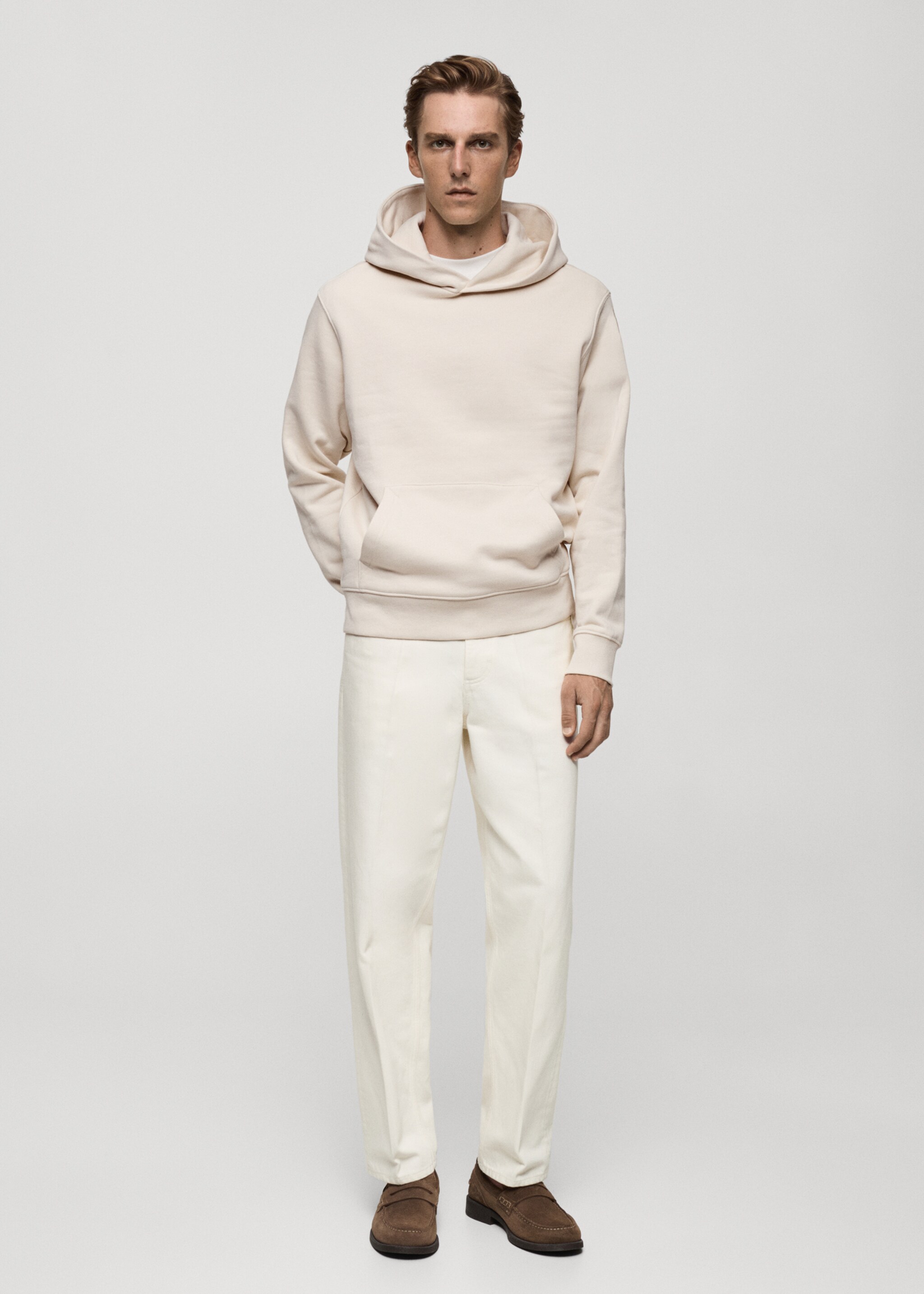Cotton kangaroo-hooded sweatshirt - General plane, Ecru. Ref: 77027115-00.