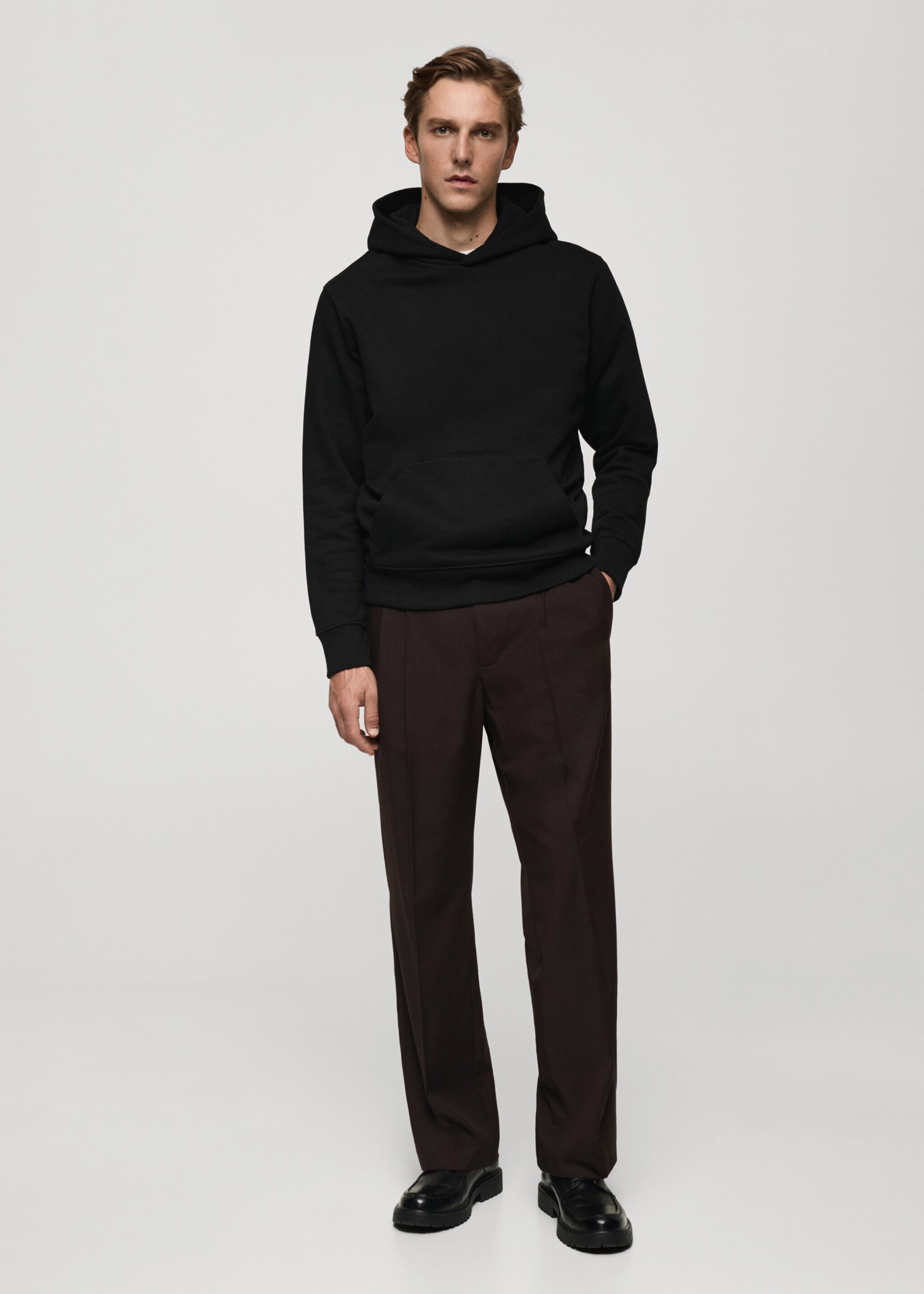 Baumwoll-Kapuzensweatshirt mit Känguru-Tasche - Allgemeine Ansicht, Schwarz. Ref: 77027115-00.
