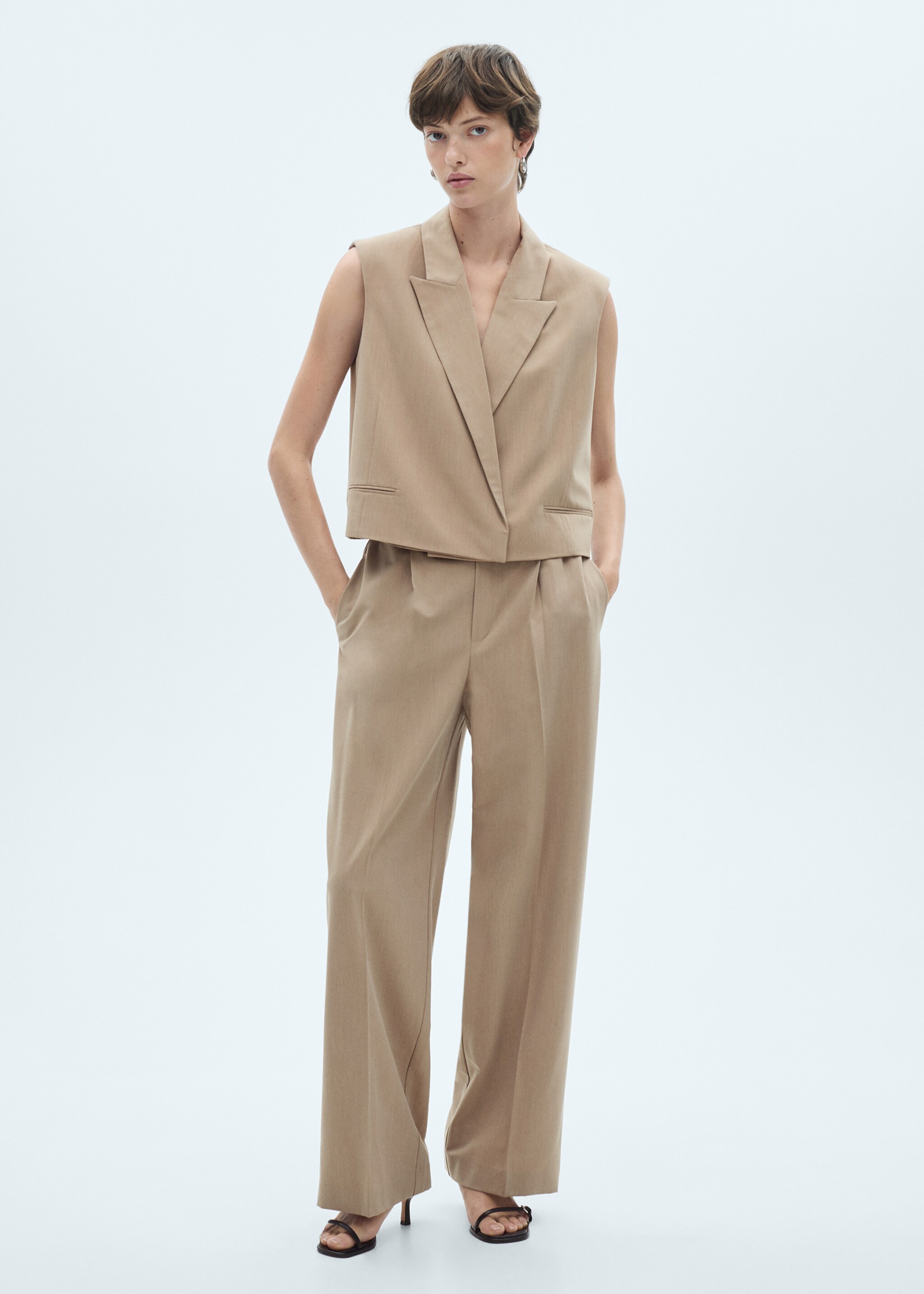 Elastic waist suit trousers - General plane, Beige. Ref: 77027649-00.