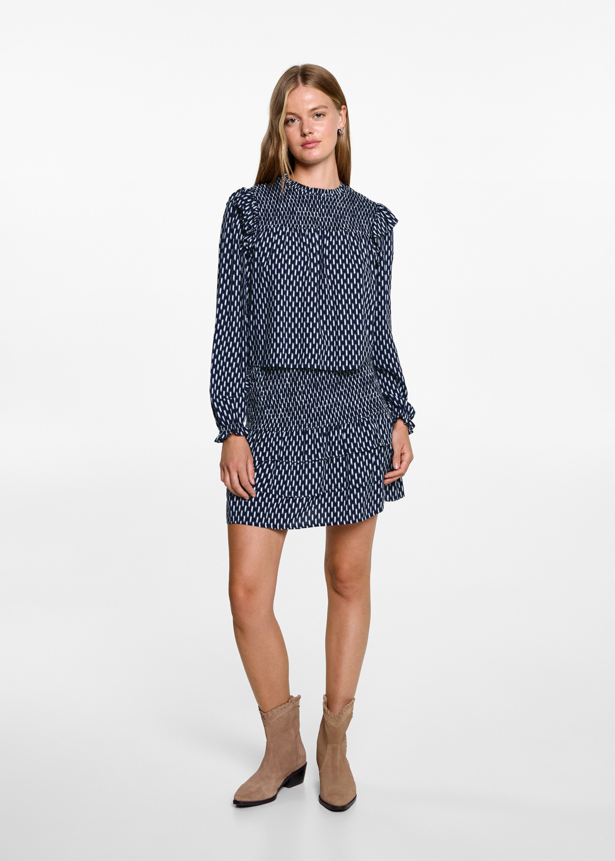 Ruched printed blouse - General plane, Dark Navy. Ref: 77027679-00.