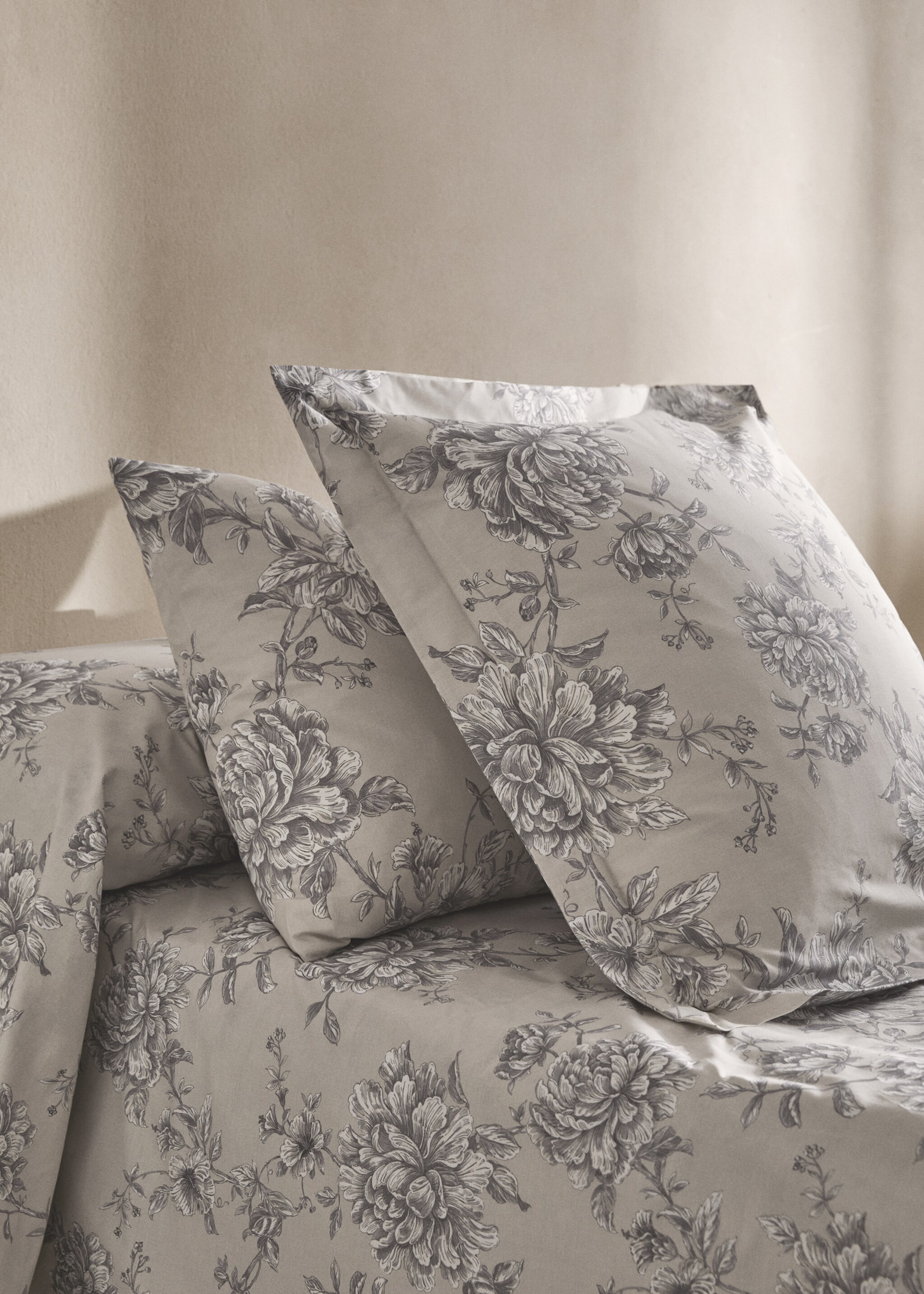Percale cotton floral-print pillowcase 45x110cm - General plane, Blue. Ref: 77027684-00.