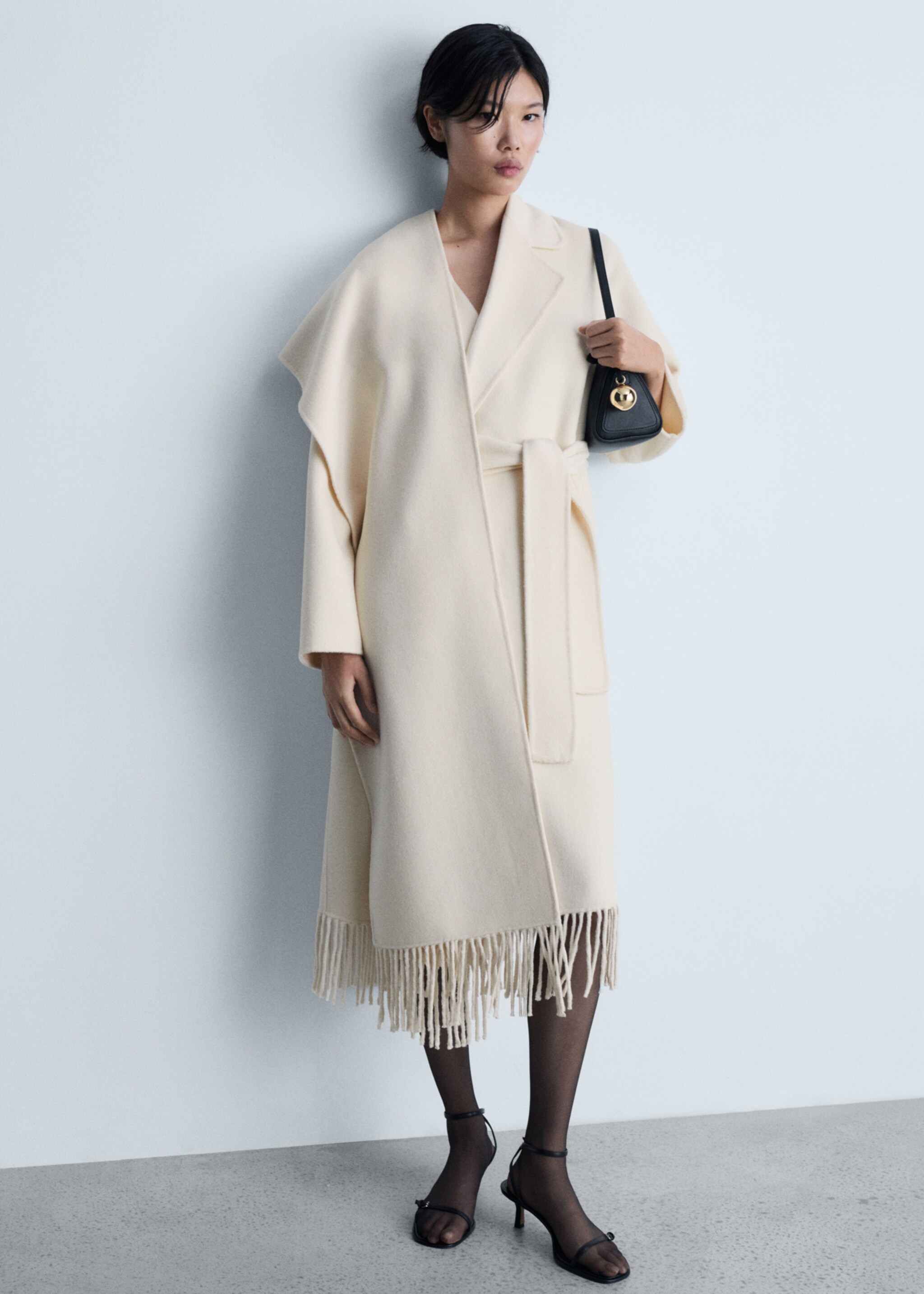 Fringe wool-blend coat - General plane, Ecru. Ref: 77027689-00.