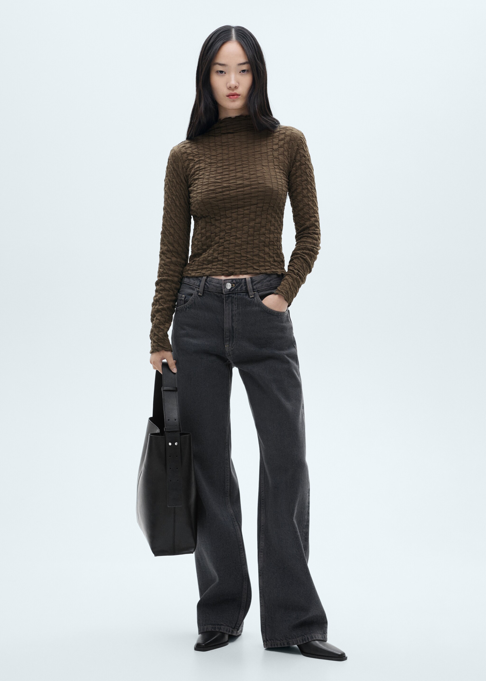 Long-sleeved t-shirt with ruffles - General plane, Khaki. Ref: 77027719-00.