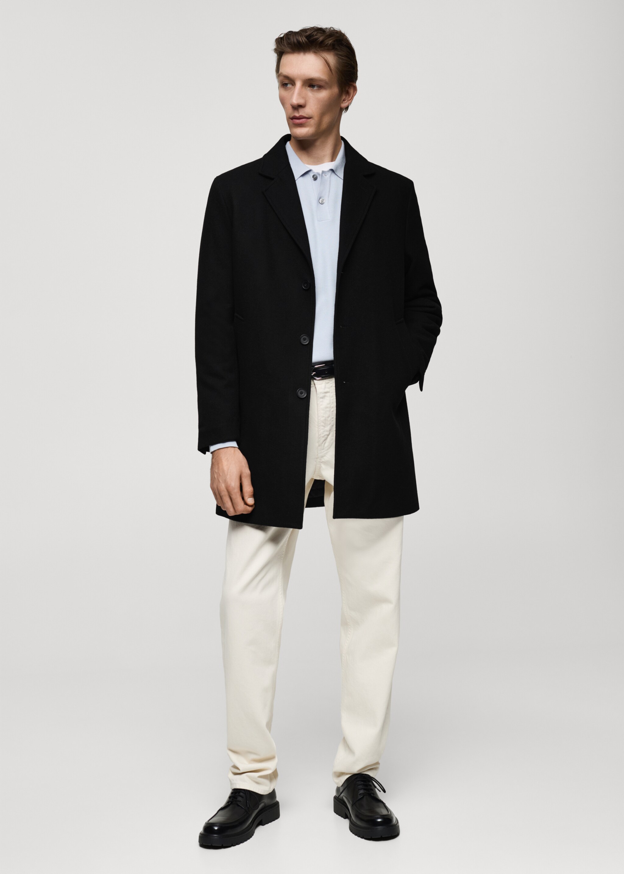 Regular fit quilted wool coat - General plane, Black. Ref: 77027915-00.