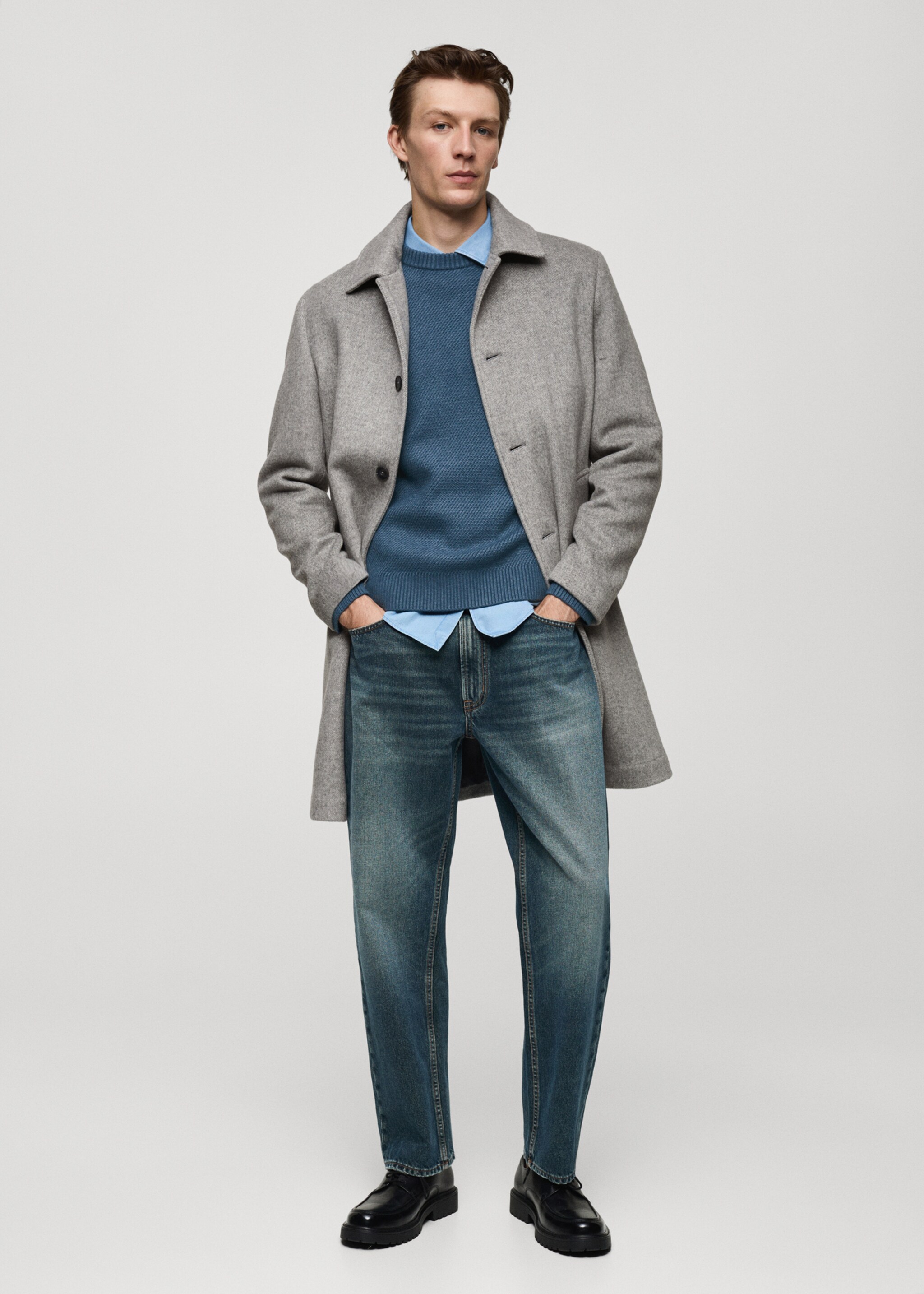 Regular-fit herringbone wool coat - General plane, Grey. Ref: 77027918-00.