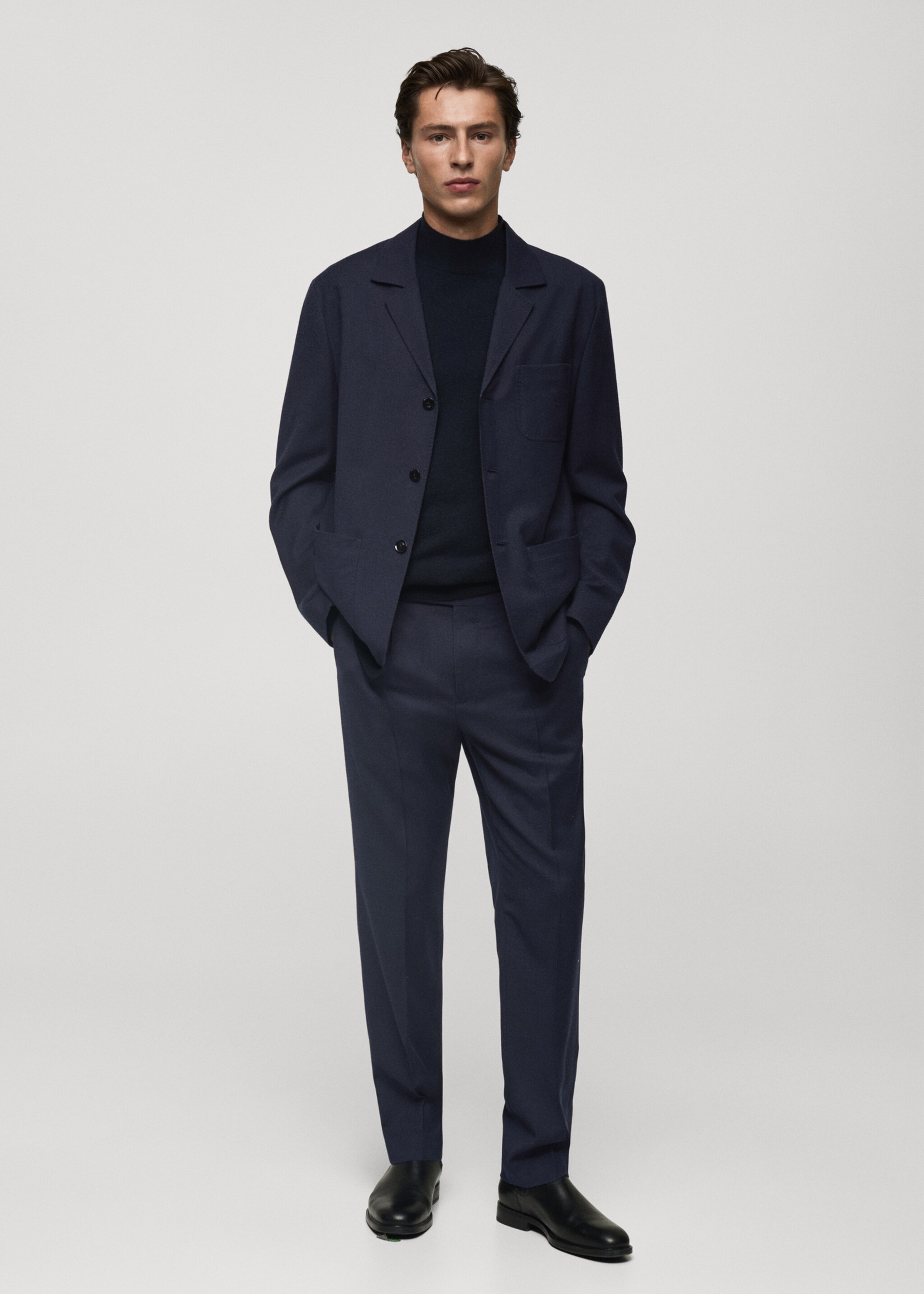 100% virgin wool flannel suit jacket - General plane, Dark Navy. Ref: 77027922-00.