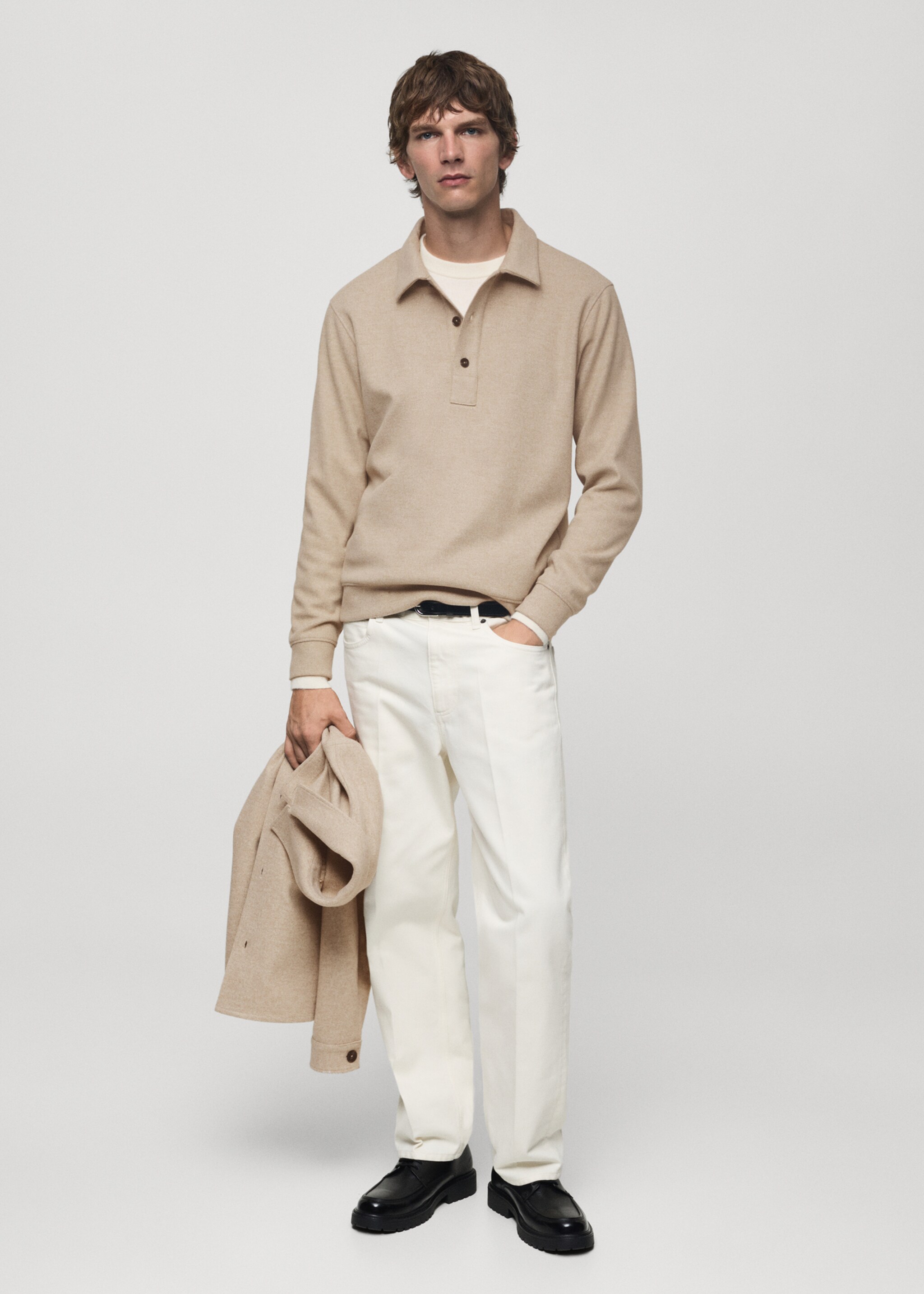 Πόλο regular fit ύφασμα φούτερ - Γενικό πλάνο, Άμμος. Ref: 77027925-00.