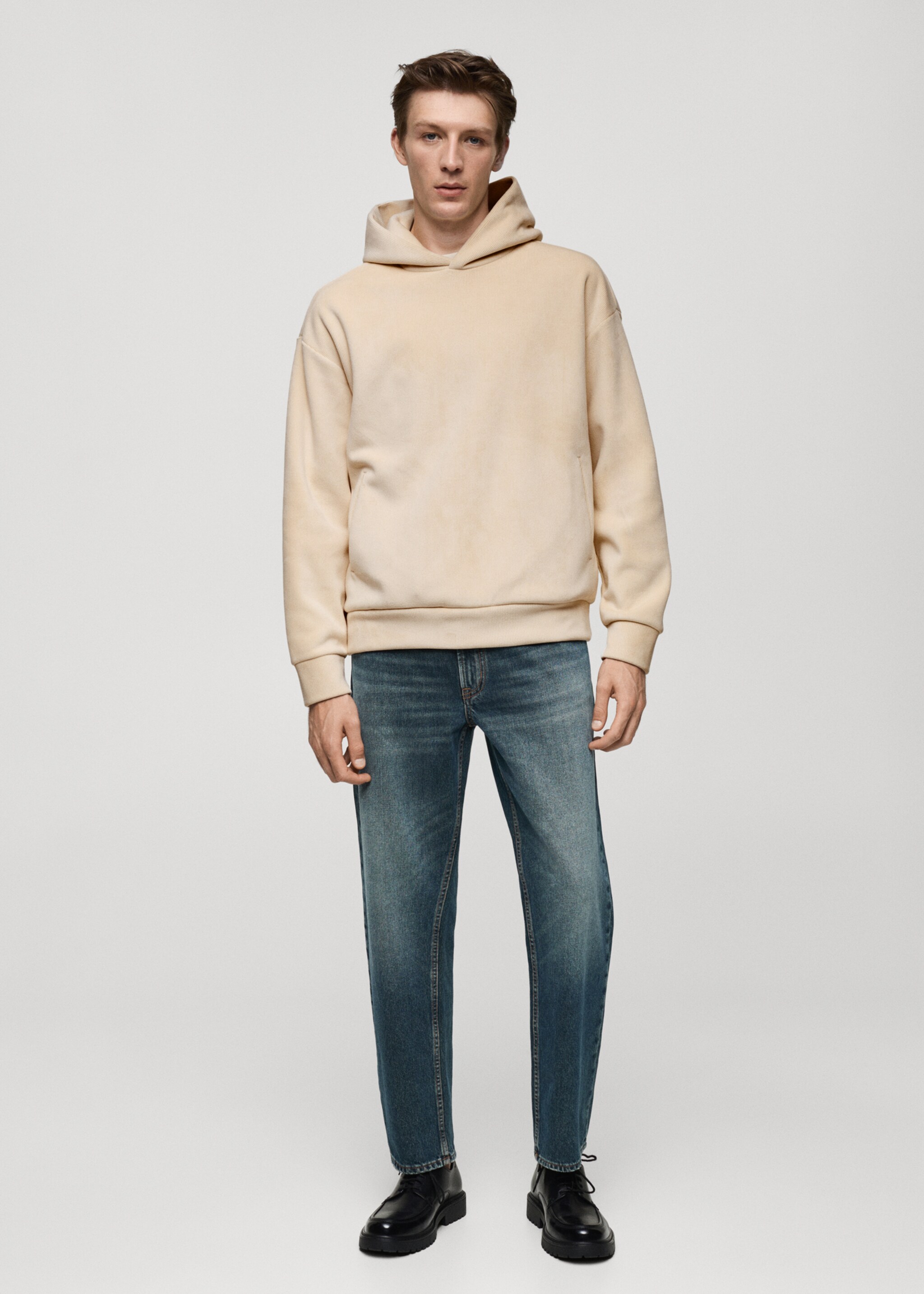 Corduroy hooded sweatshirt - General plane, Ecru. Ref: 77027929-00.