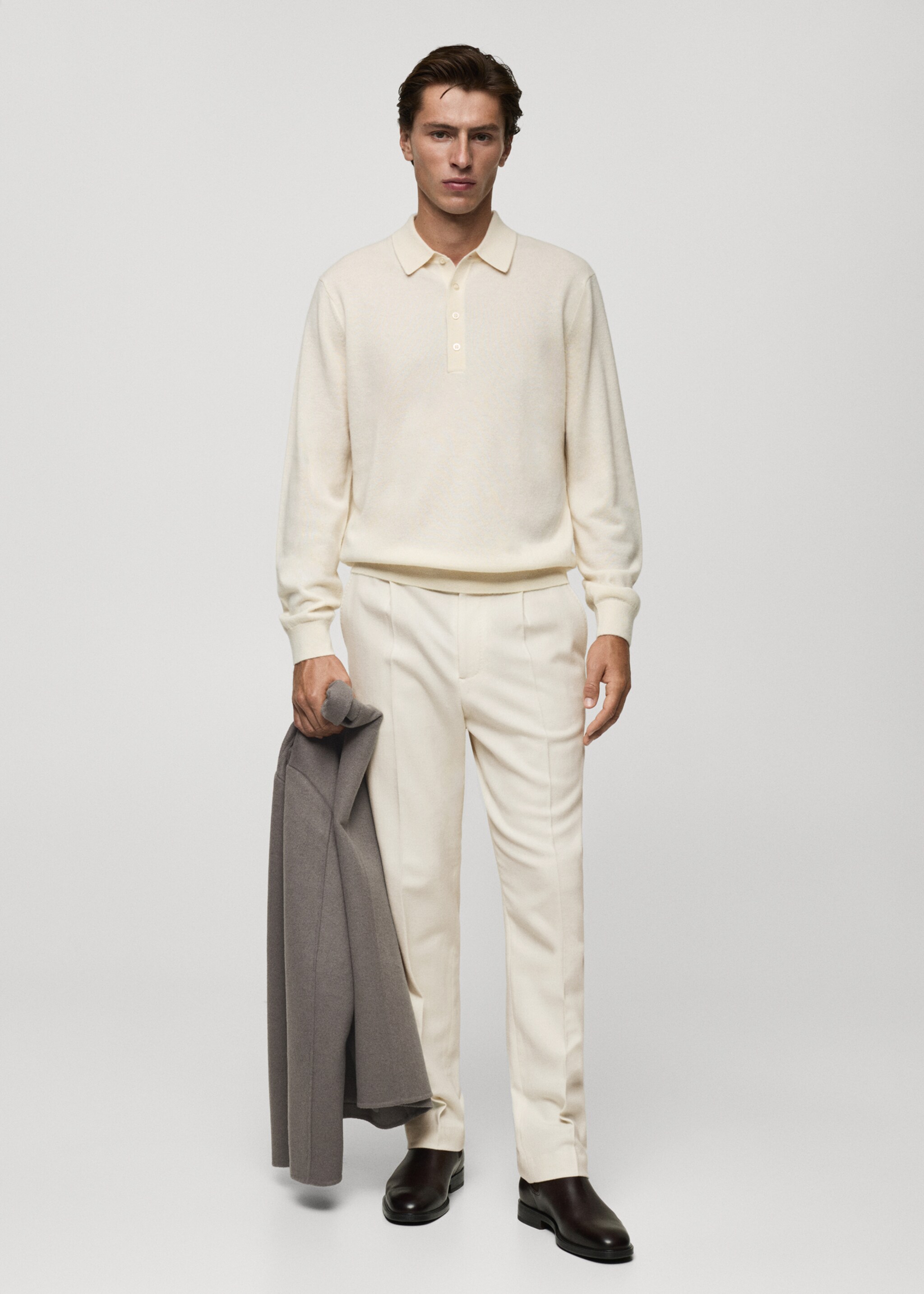 100% cashmere polo sweater - General plane, Ecru. Ref: 77027933-00.