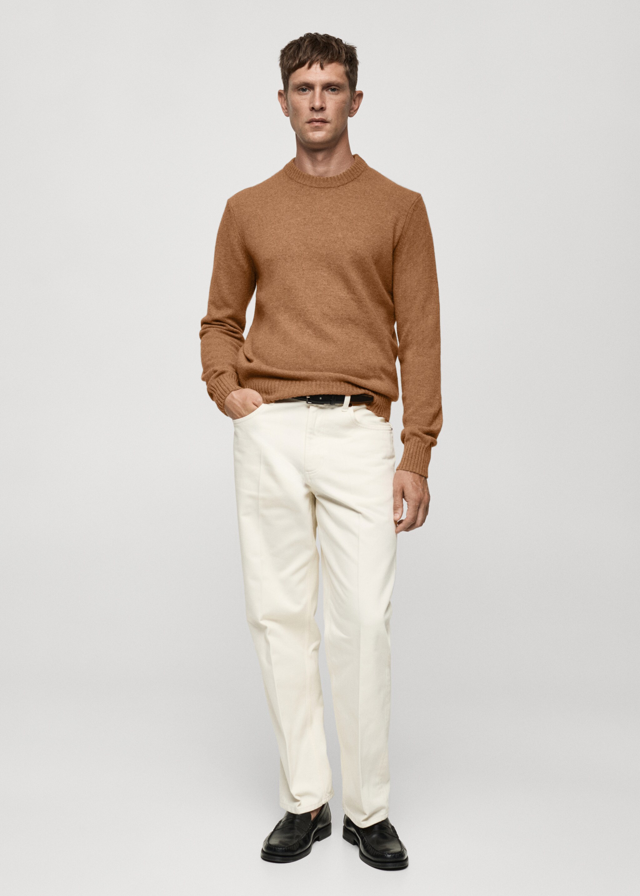 Strickpullover aus Wollgemisch - Allgemeine Ansicht, Mittelbraun. Ref: 77027934-00.