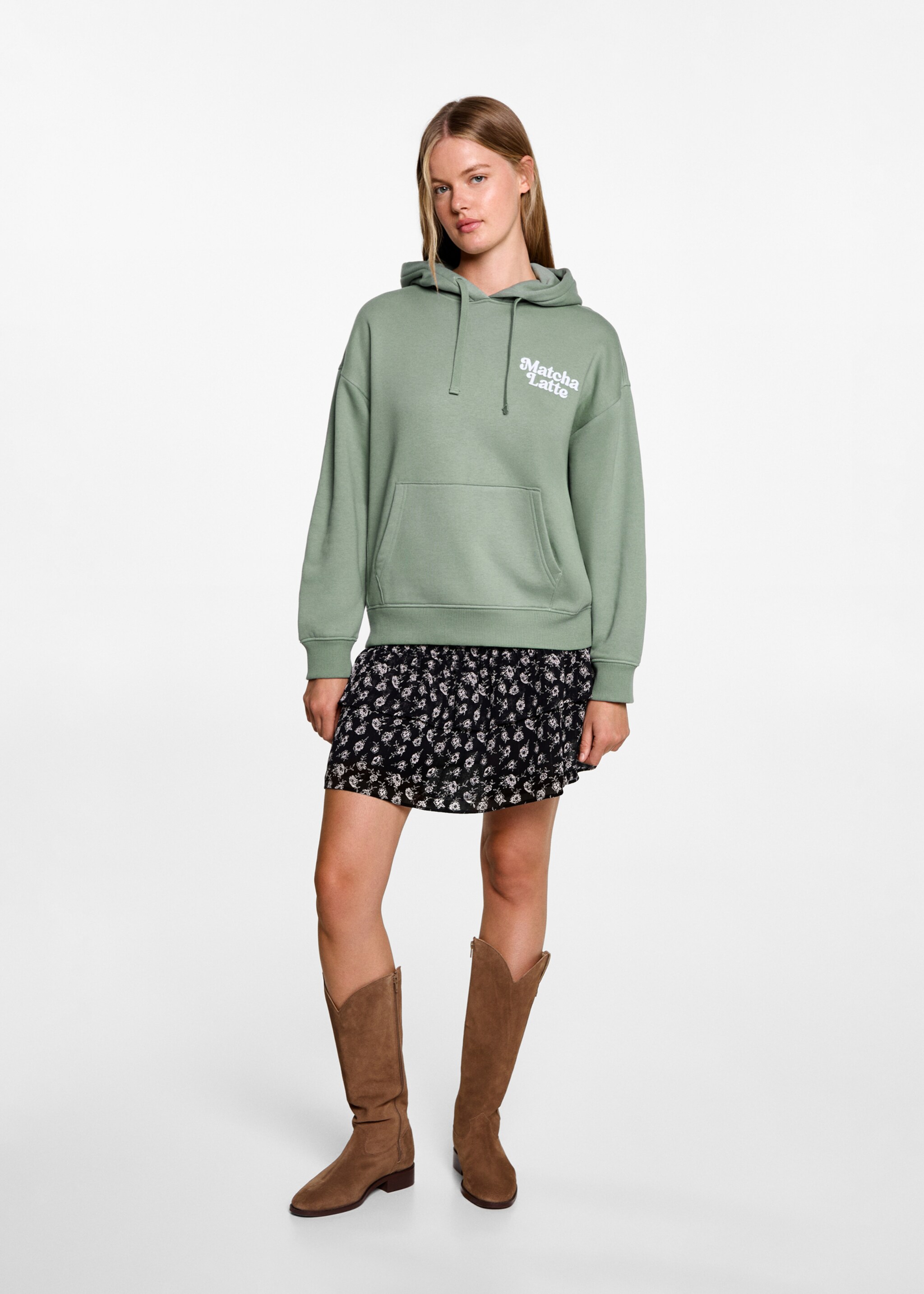 Embroidered message kangaroo pocket sweatshirt - General plane, Green. Ref: 77028274-00.