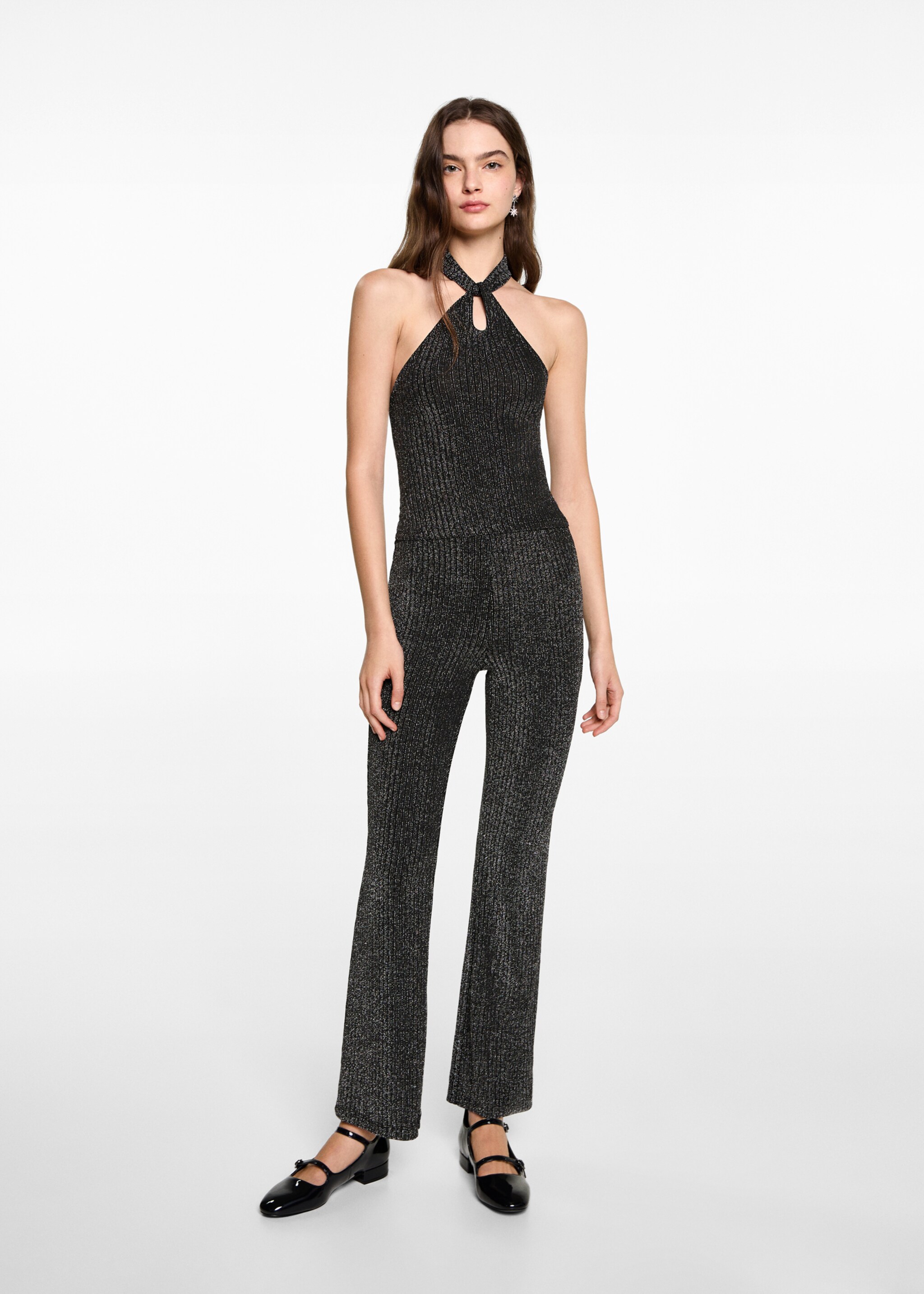 Lurex halter neck top - General plane, Black. Ref: 77029068-00.