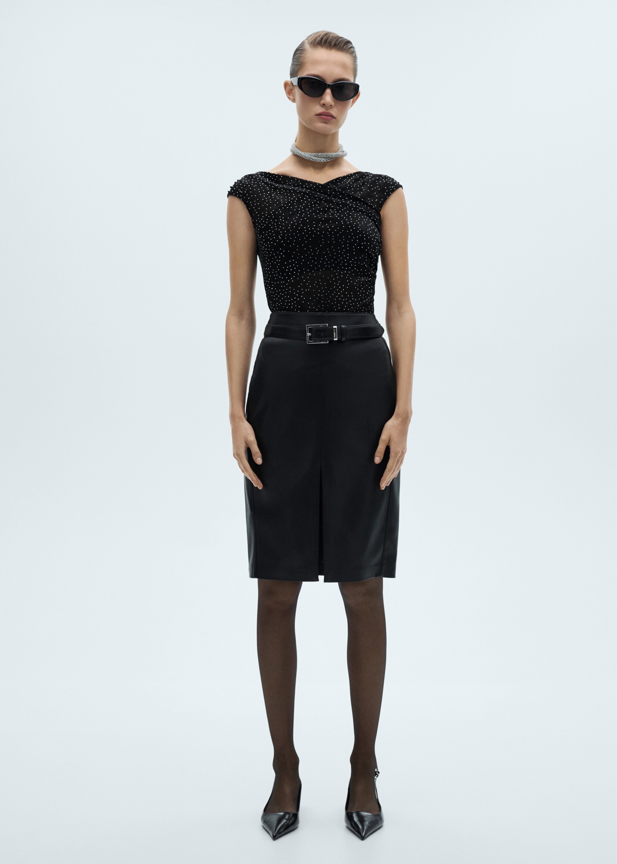 Top maille détail strass - Plan général, Noir. Ref: 77029069-00.