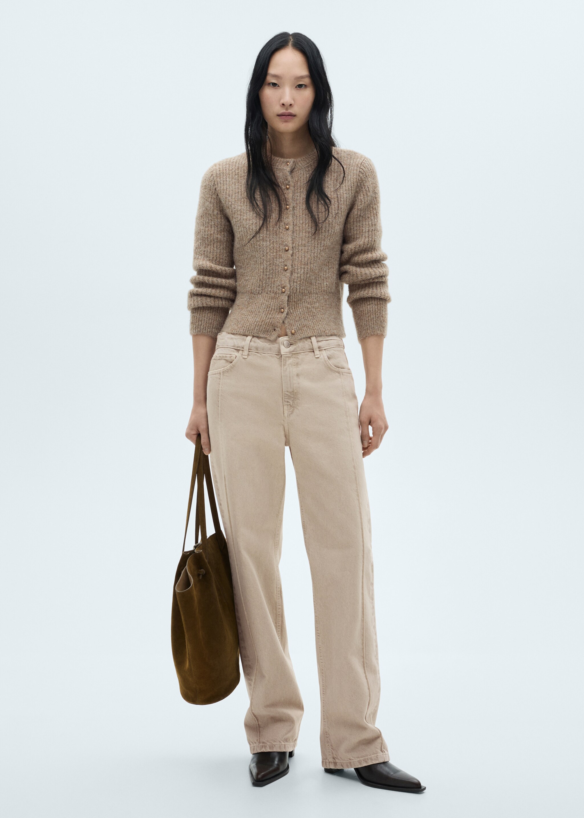 Wide leg jeans with seam detail - General plane, Light/Pastel Grey. Ref: 77029076-00.