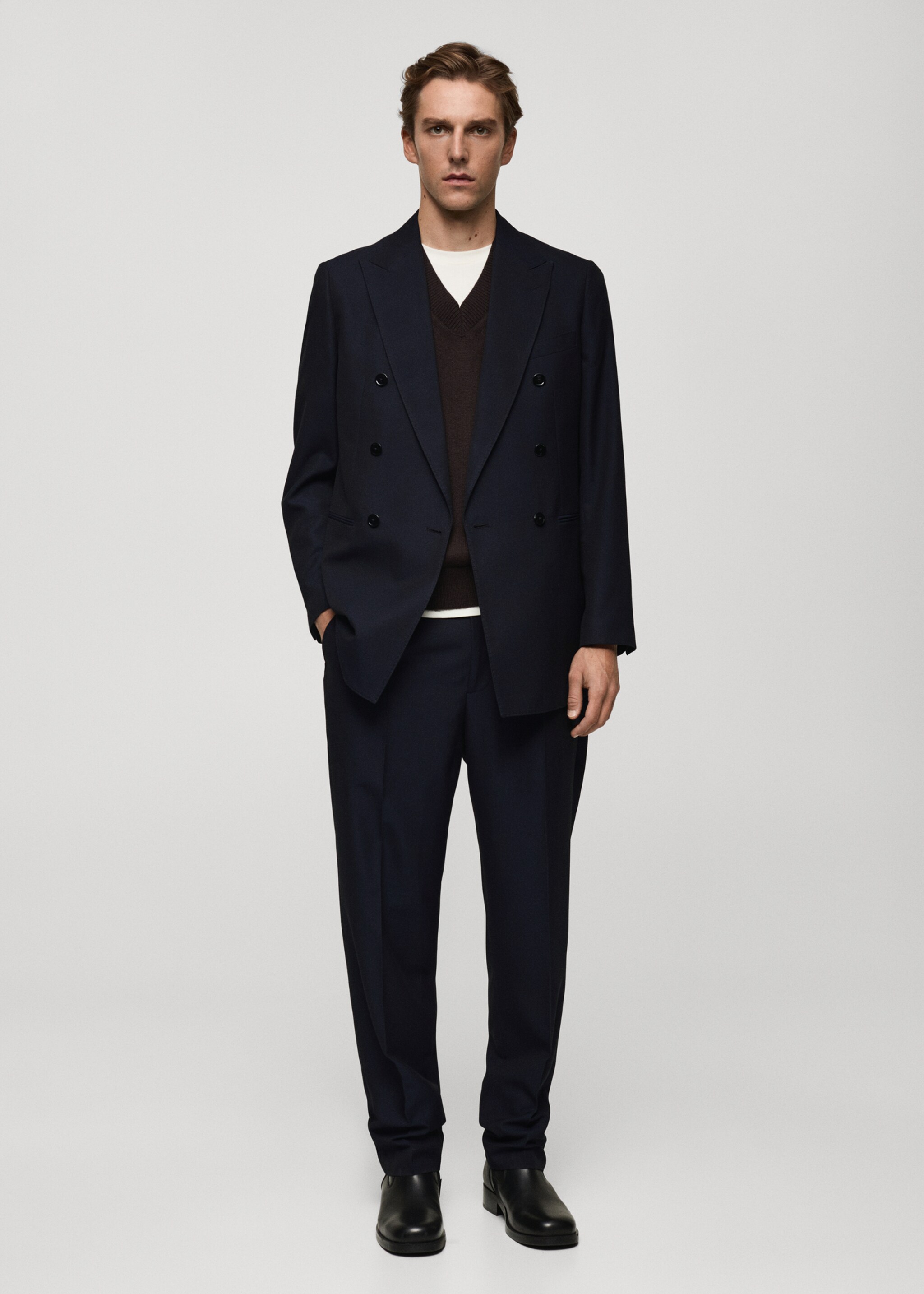 Slim fit double-breasted suit blazer - General plane, Dark Navy. Ref: 77029230-00.