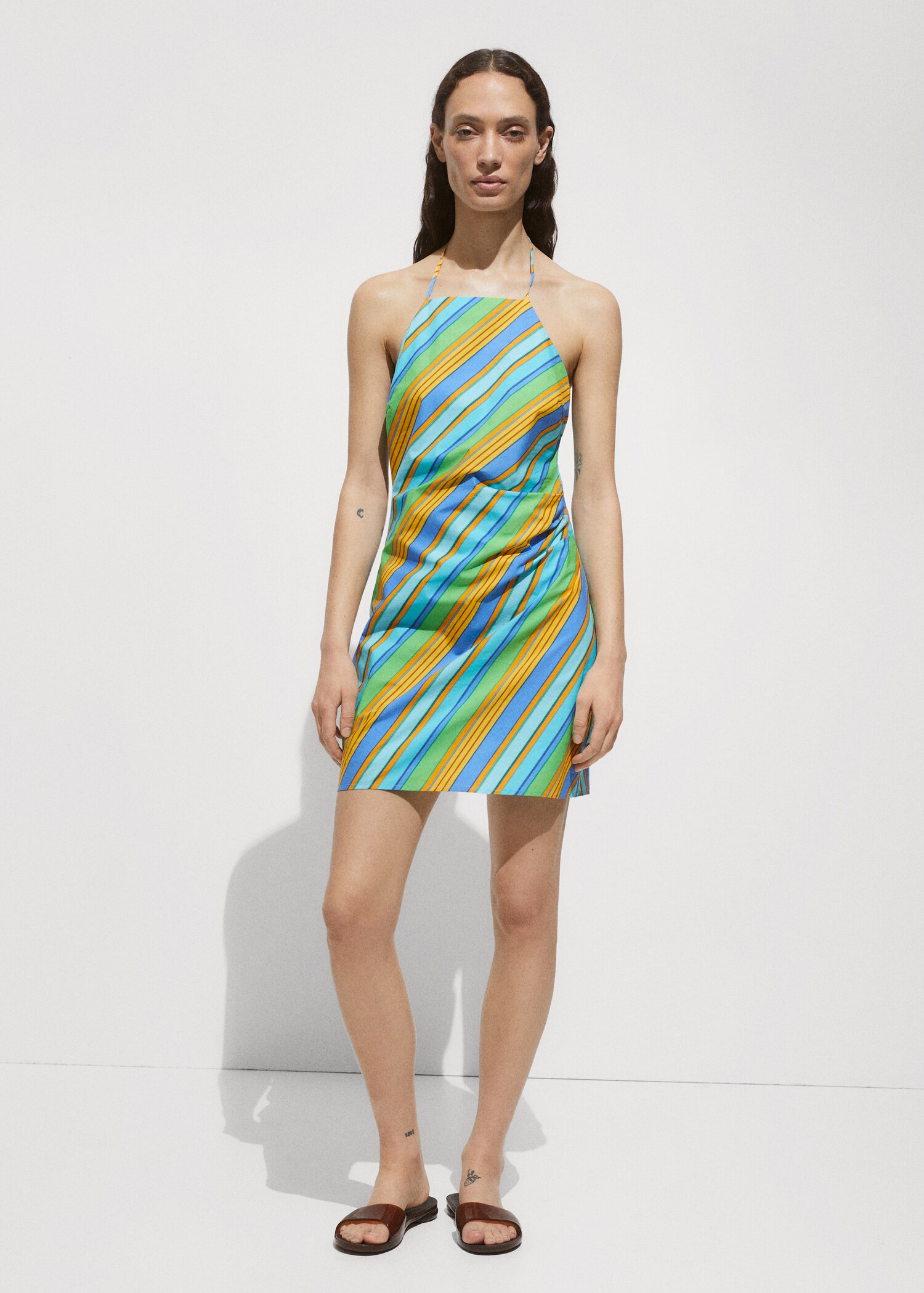 Halter dress with striped print - General plane