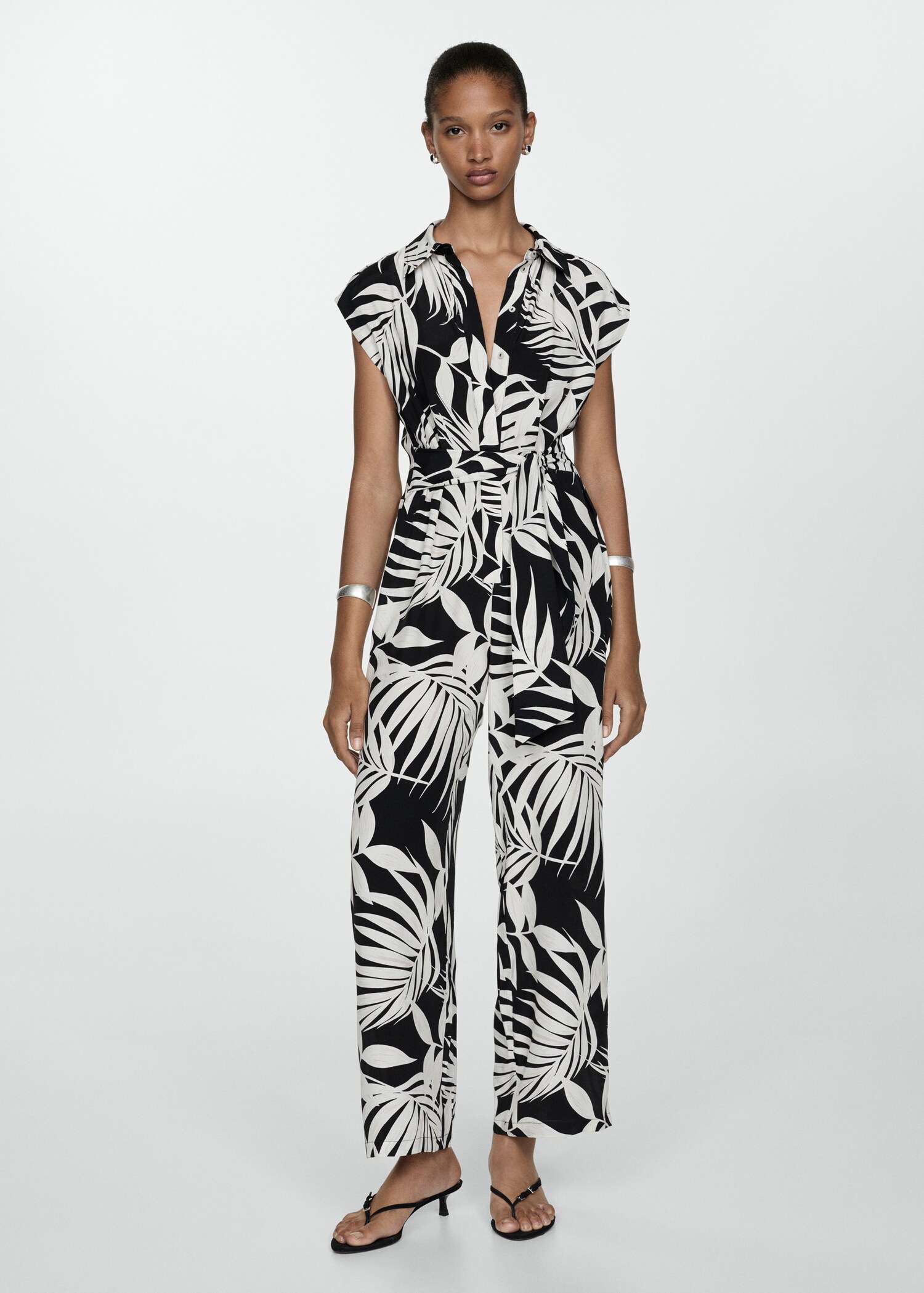 Bedrukte jumpsuit met strik - Overzichtstekening