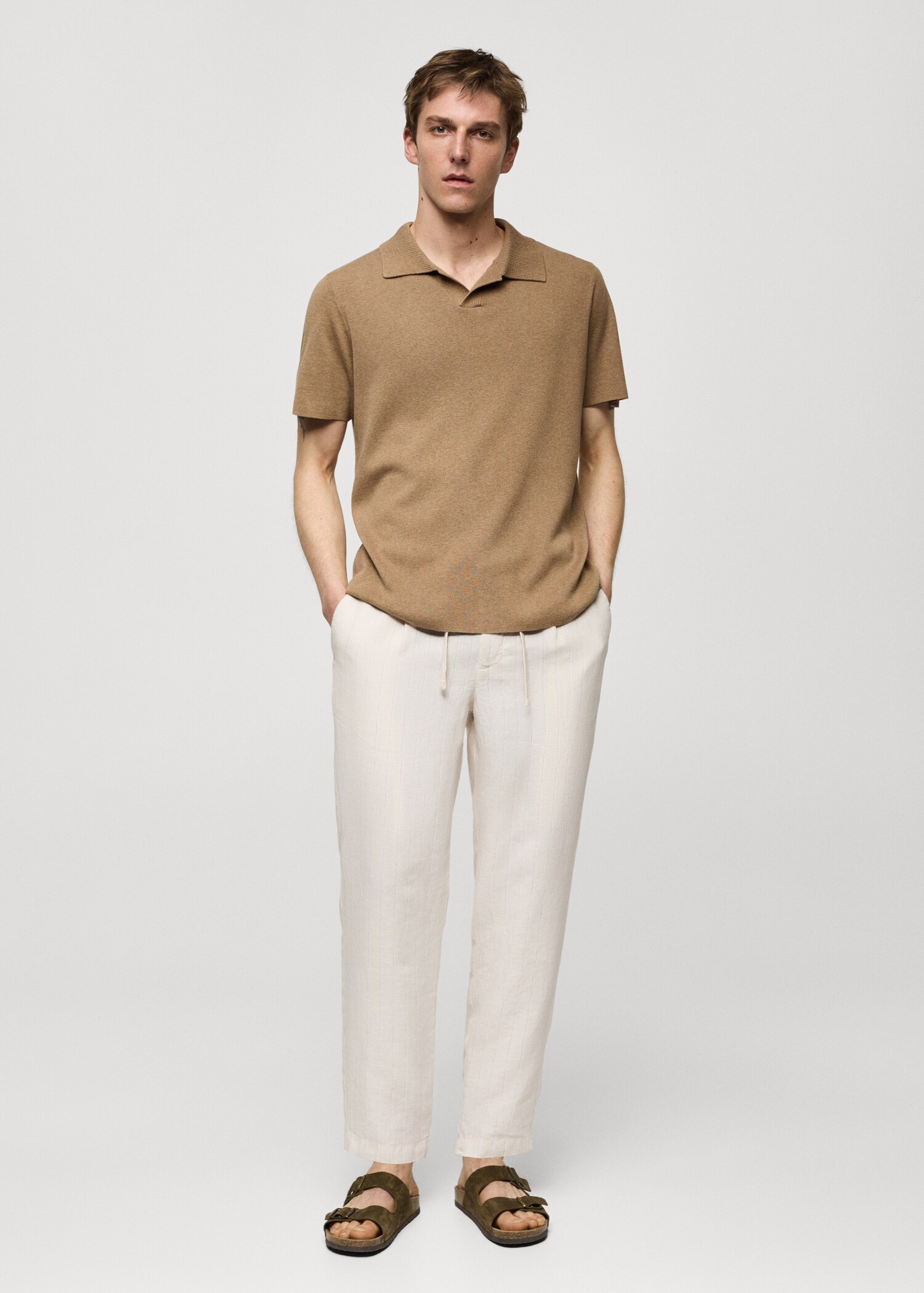 100% linen striped pants with drawstring - General plane