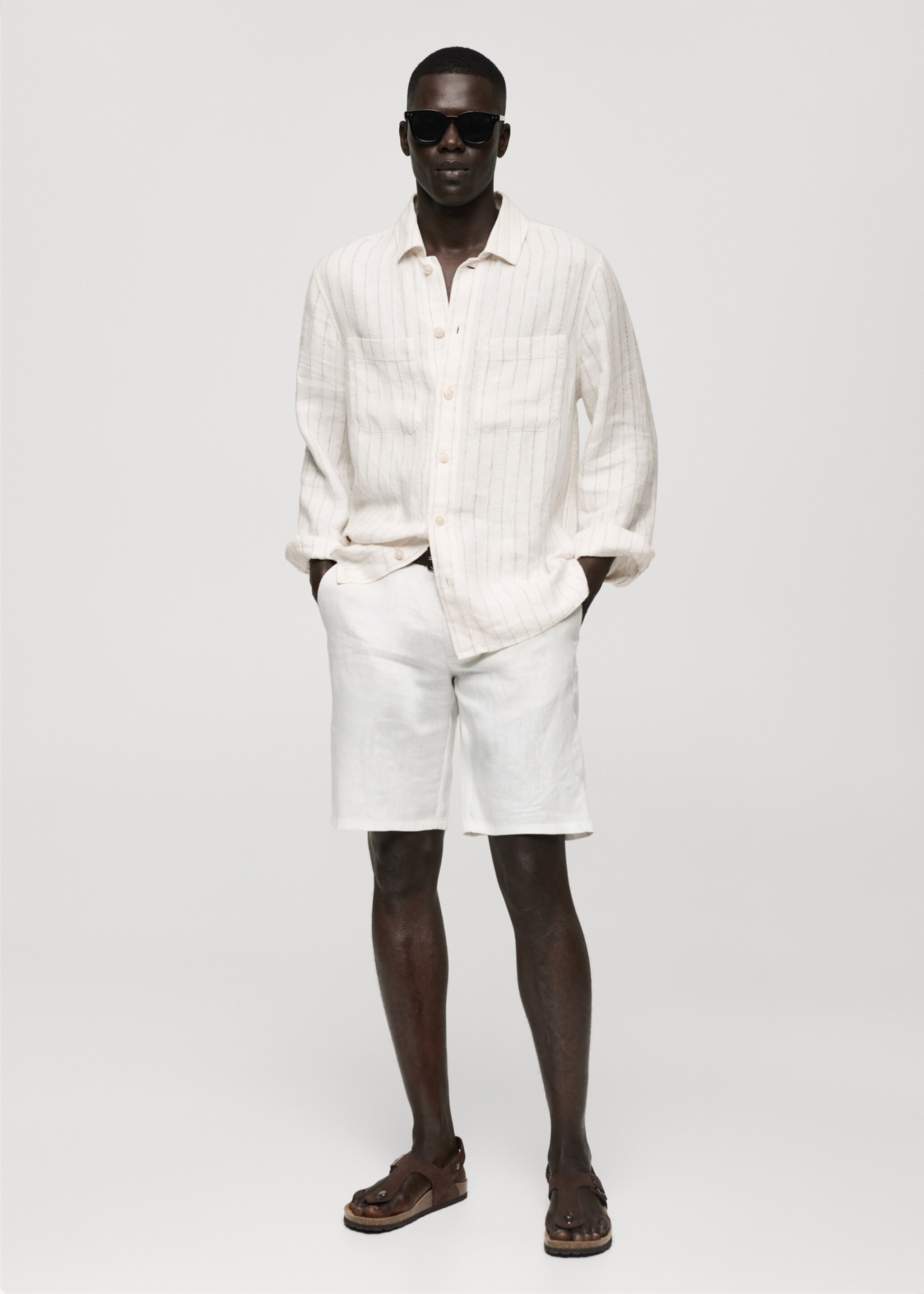 100% linen striped regular-fit shirt - General plane