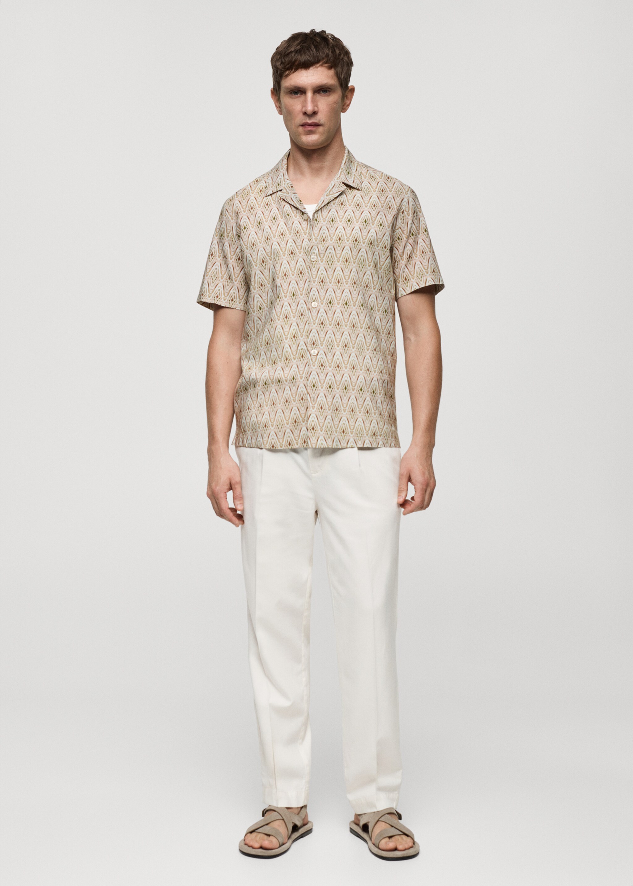 Printed flowing shirt with bowling collar - General plane, Beige. Ref: 77030624-00.