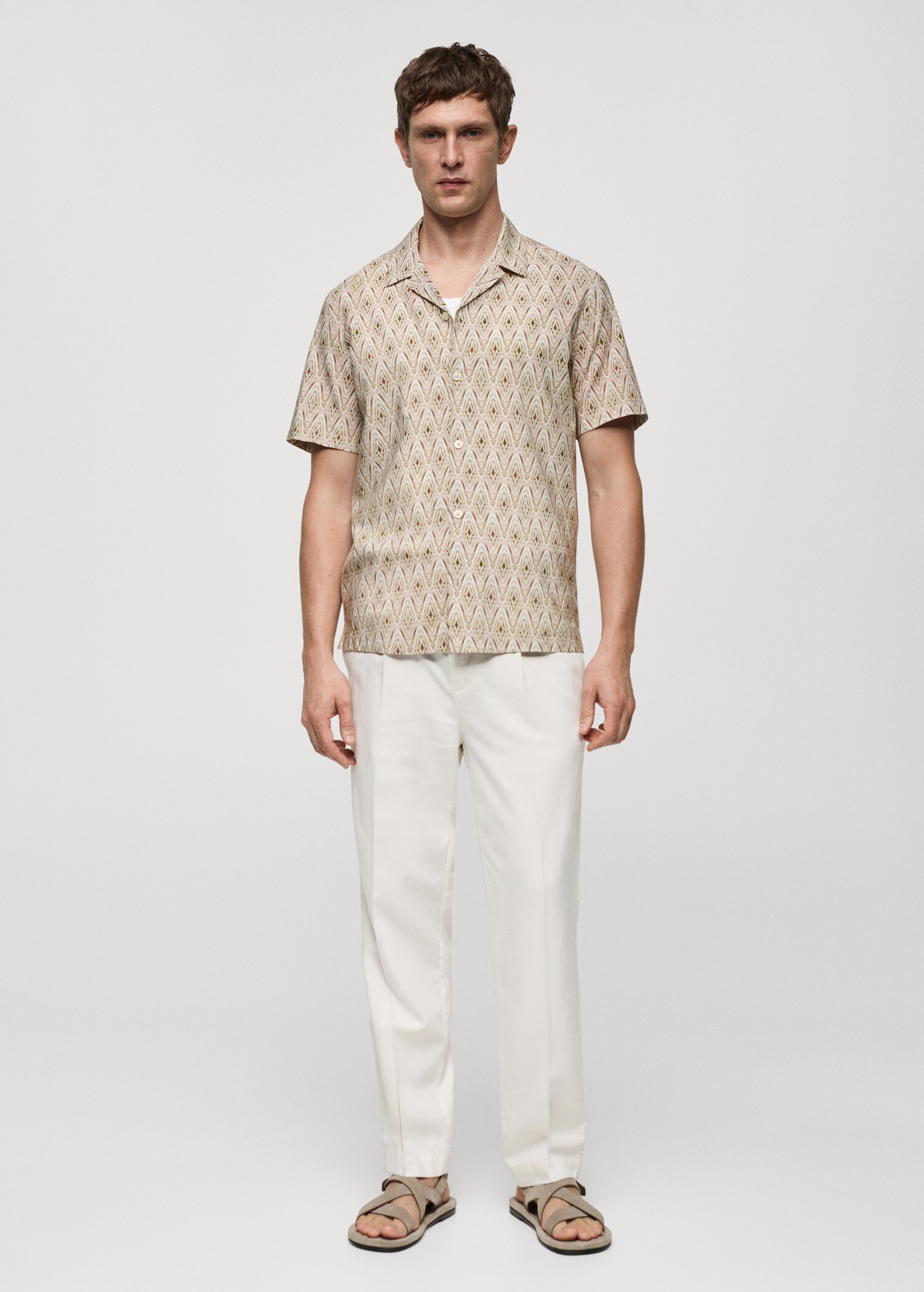 Printed flowing shirt with bowling collar - General plane