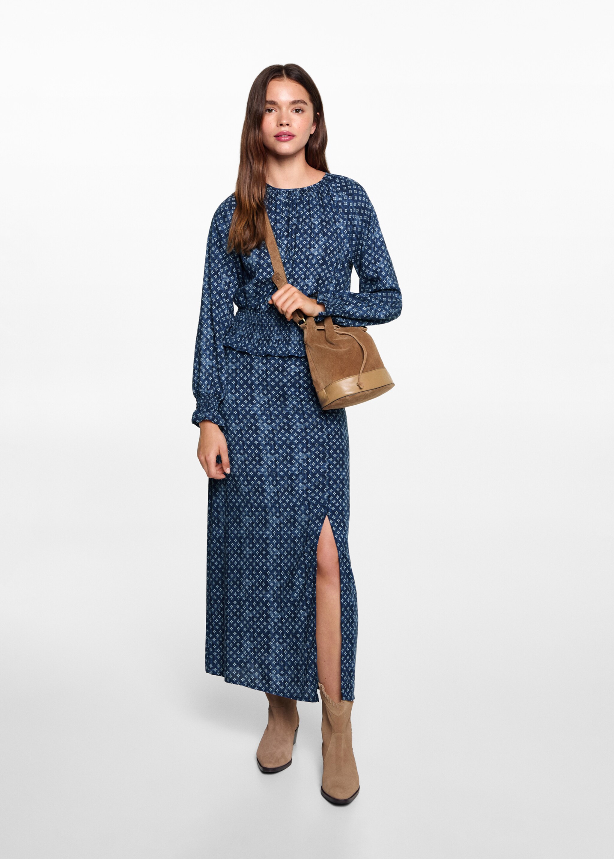 Printed midi skirt - General plane, Dark Navy. Ref: 77030644-00.