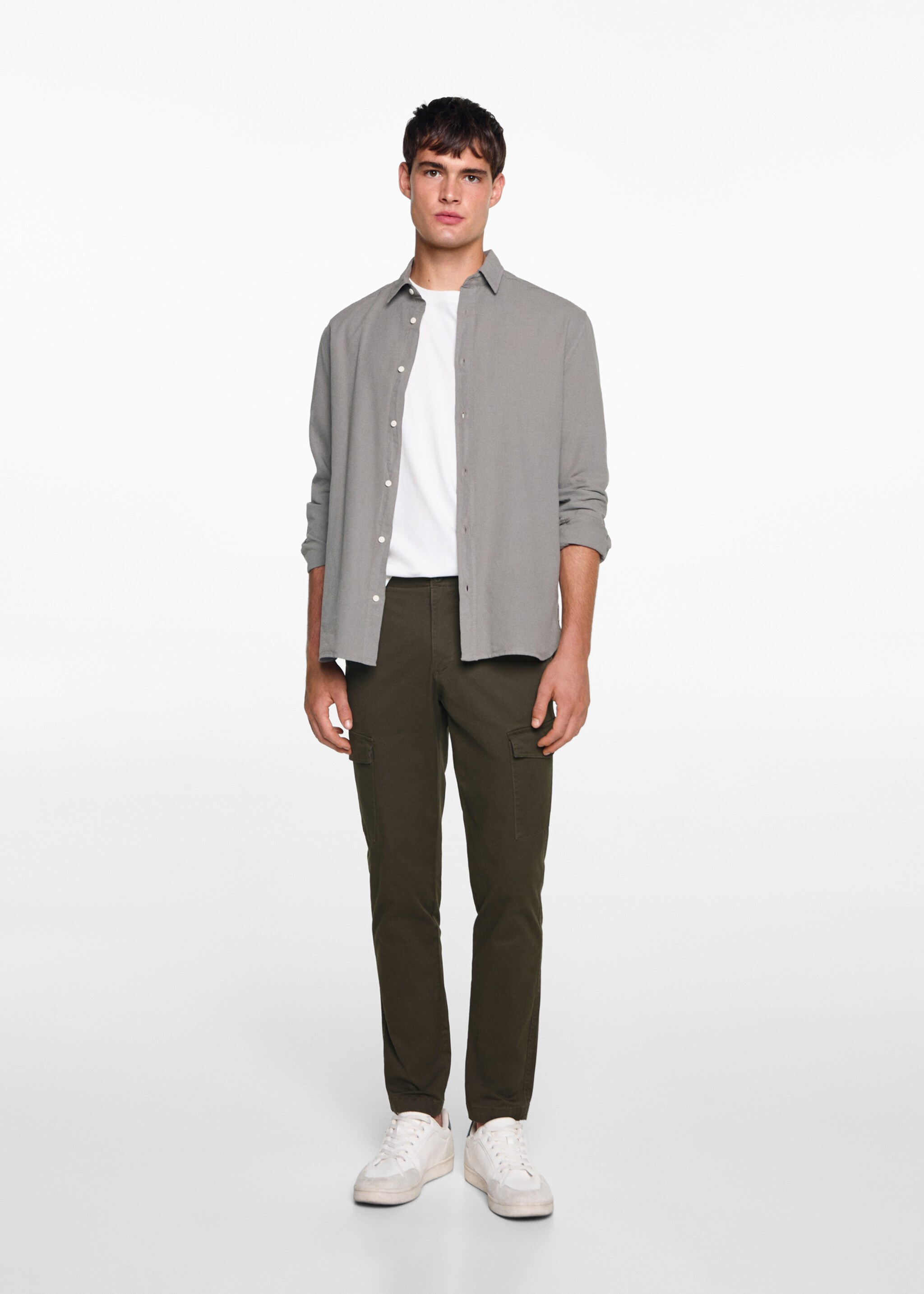 Pantalón cargo algodón - Plano general, Verde medio. Ref: 77031509-00.