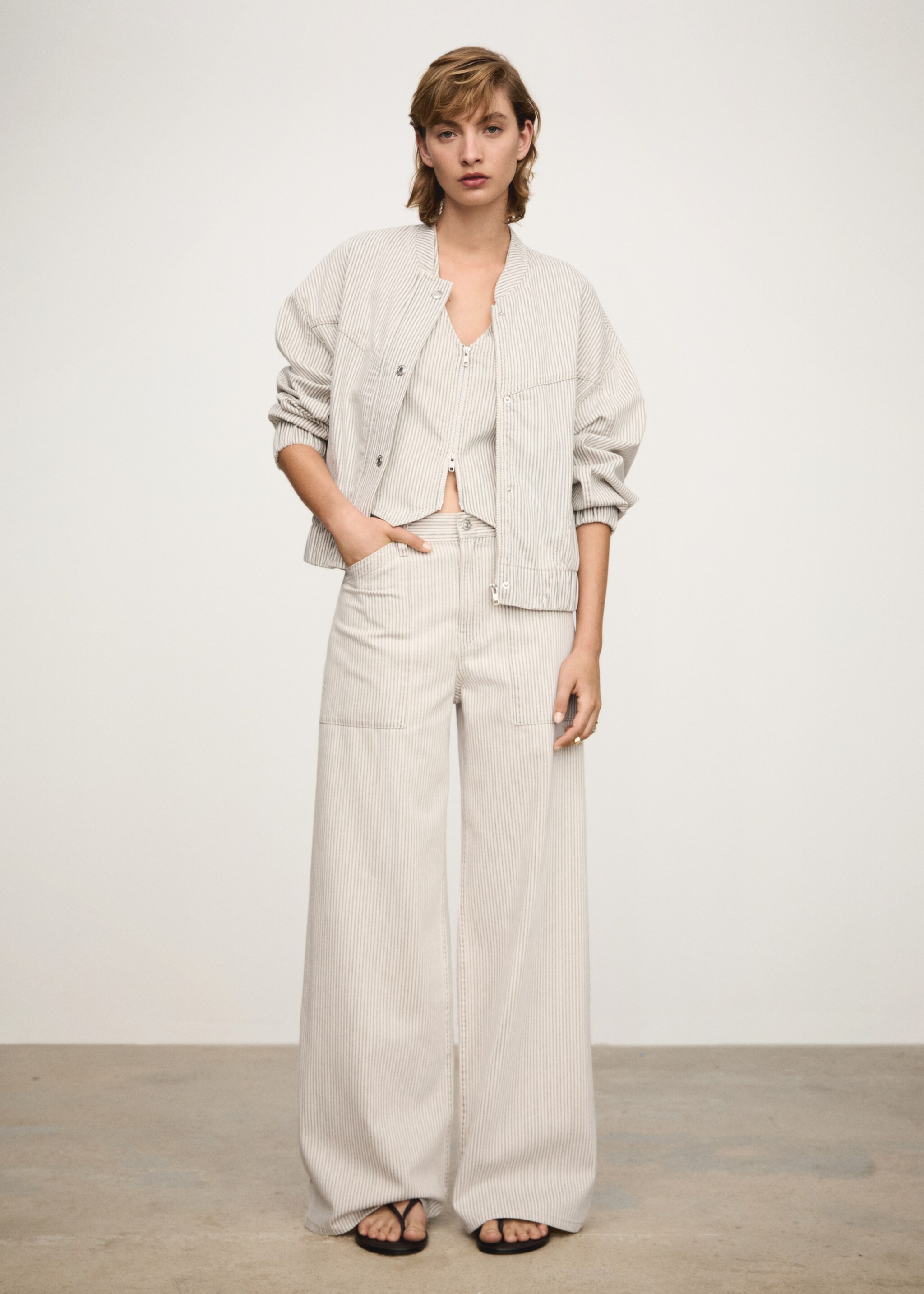 Striped wide leg jeans - General plane, Beige. Ref: 77032915-00.