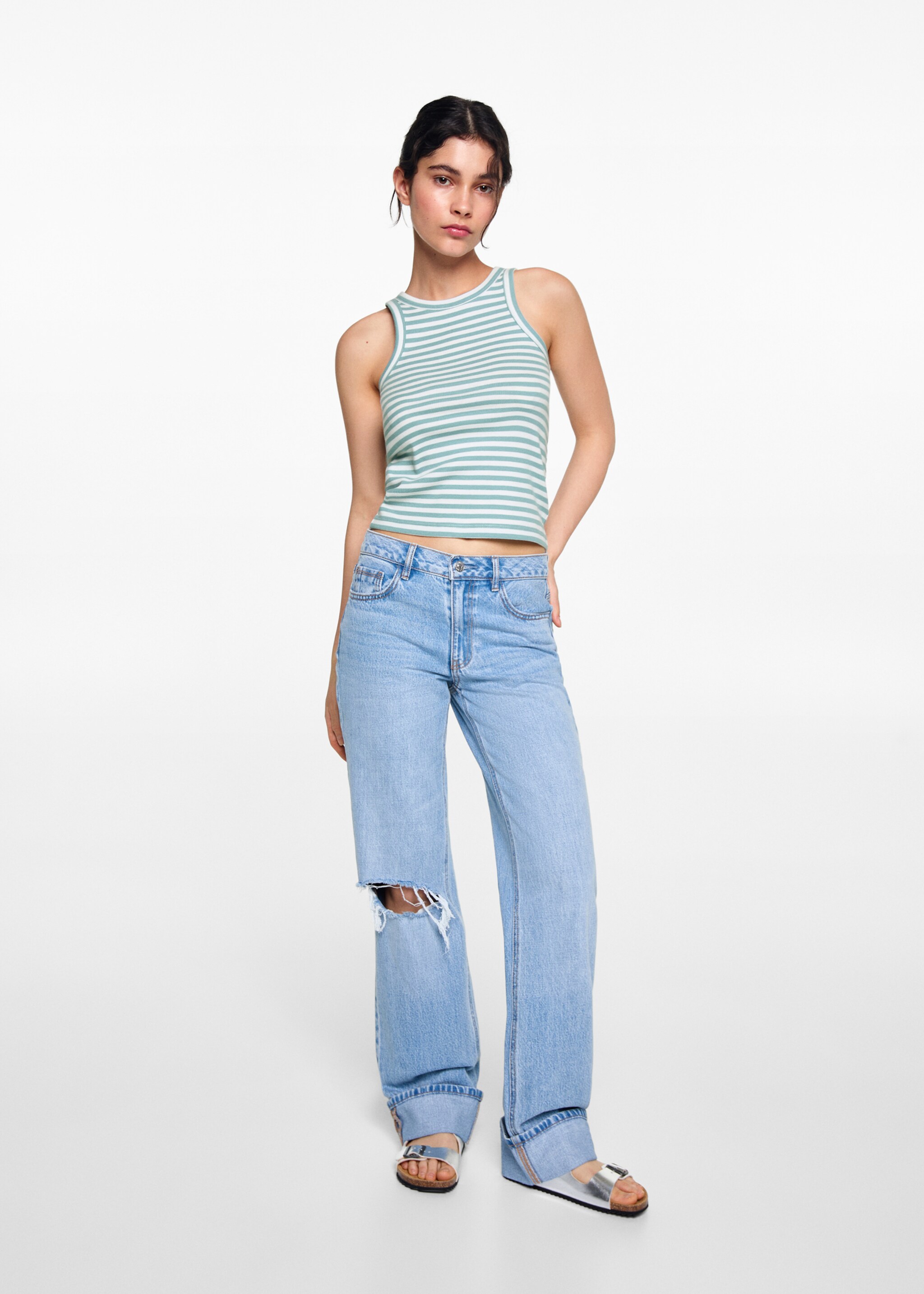 Ribbed cotton-blend top - General plane