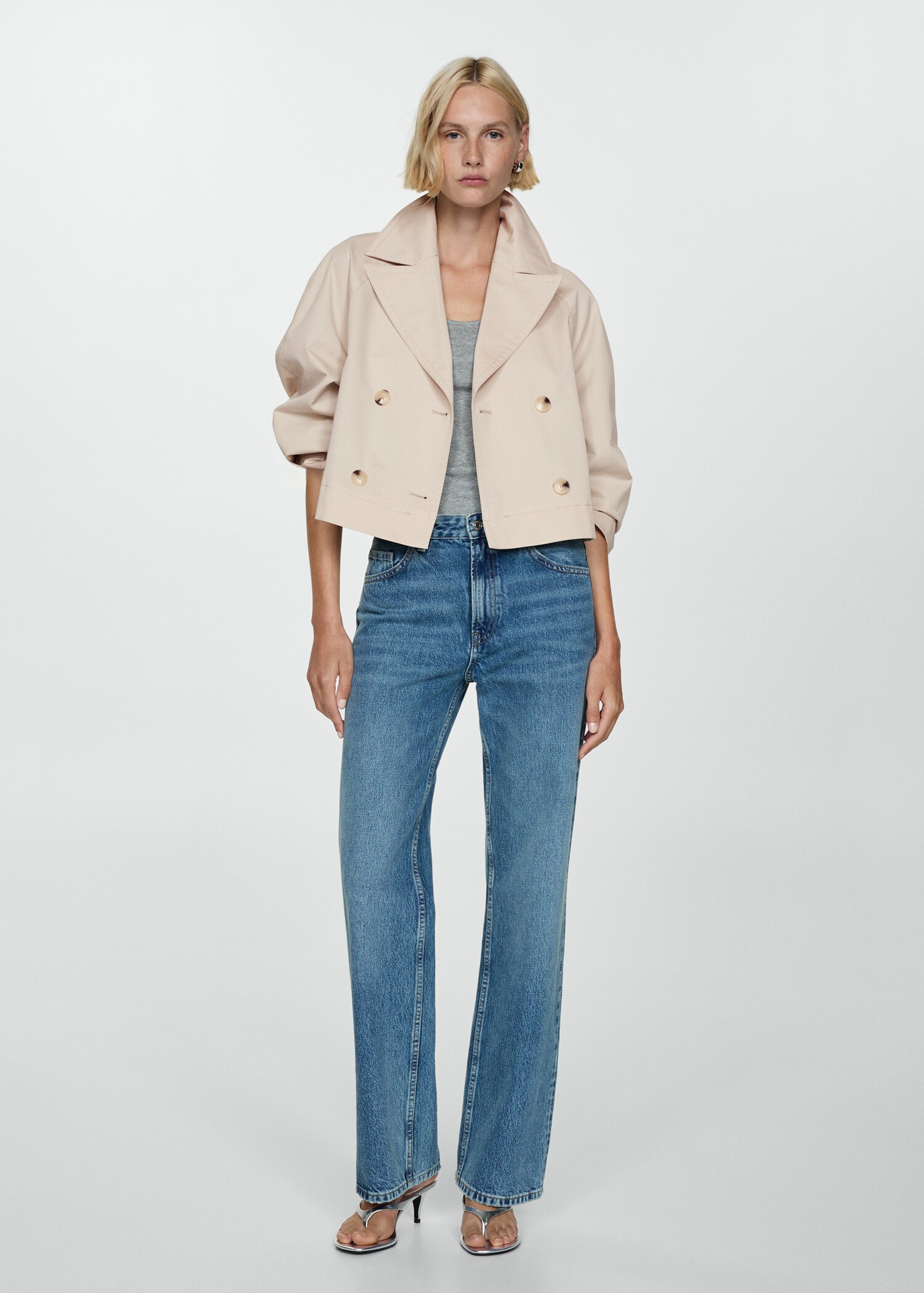 Double-breasted cropped trench coat - General plane