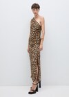 Unique Yellow O-Neck Asymmetrical Animal print Dress Spring main image 1