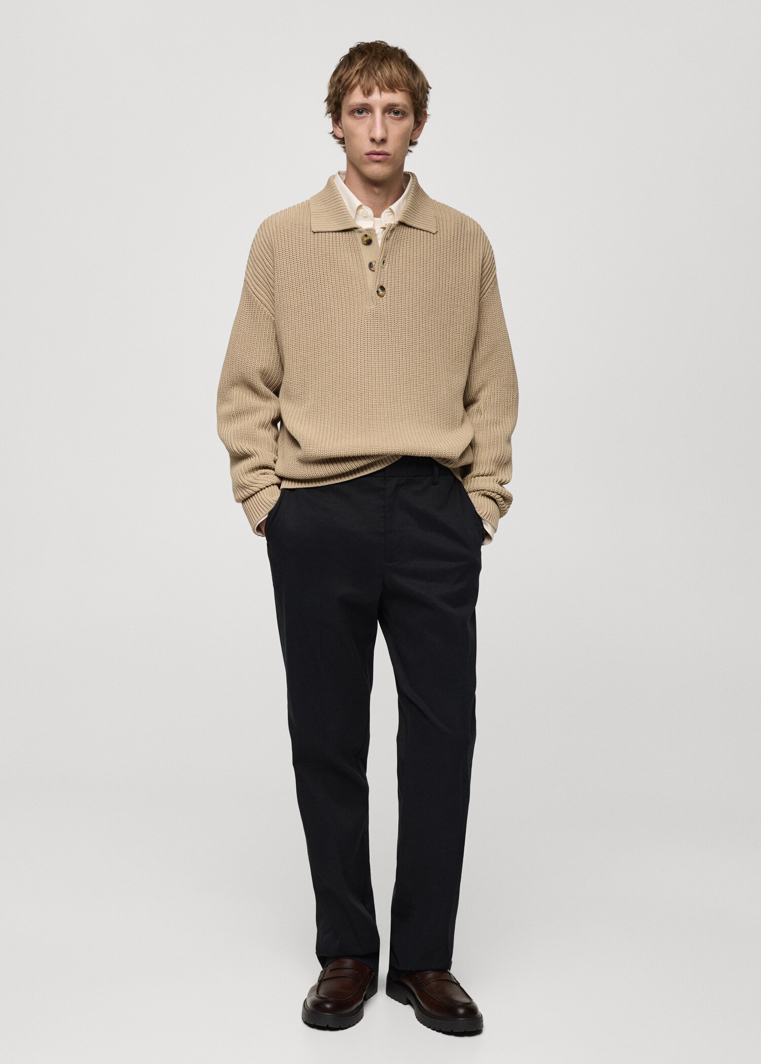 Pull-over polo maille épaisse côtelée - Plan général