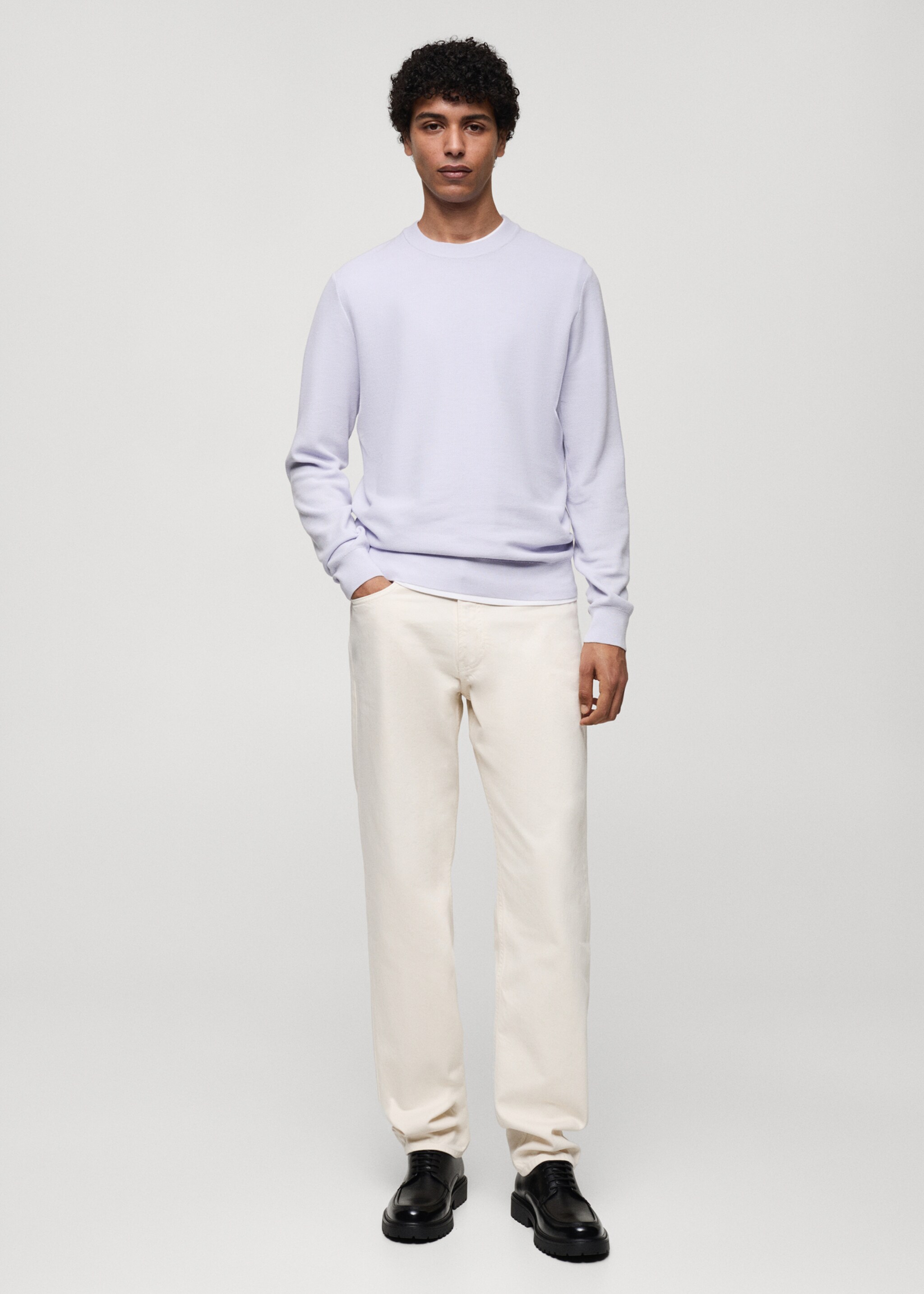 Pull-over maille fine coton - Plan général, Lilas. Ref: 77034447-00.