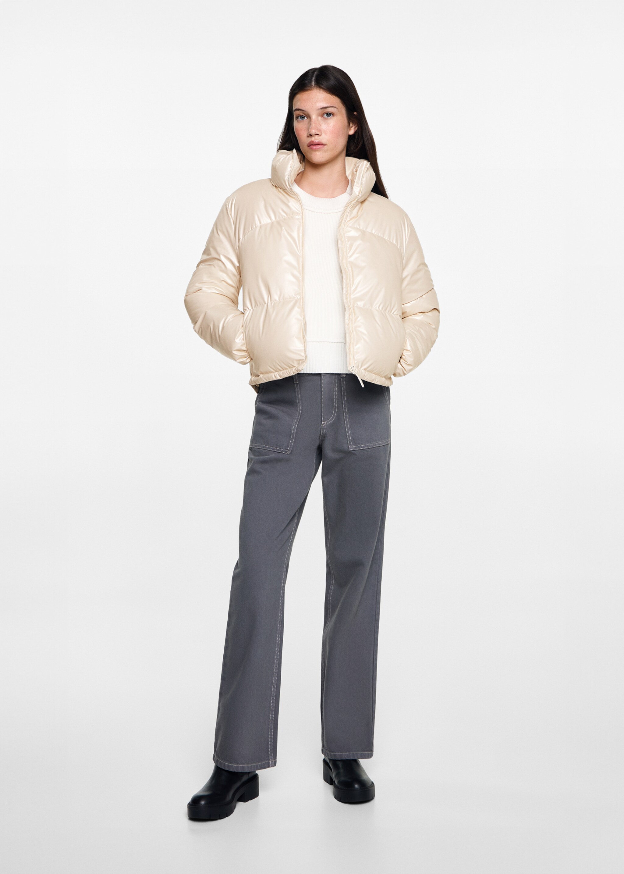 Metallic puffer jacket - General plane, Light/Pastel Grey. Ref: 77035631-00.