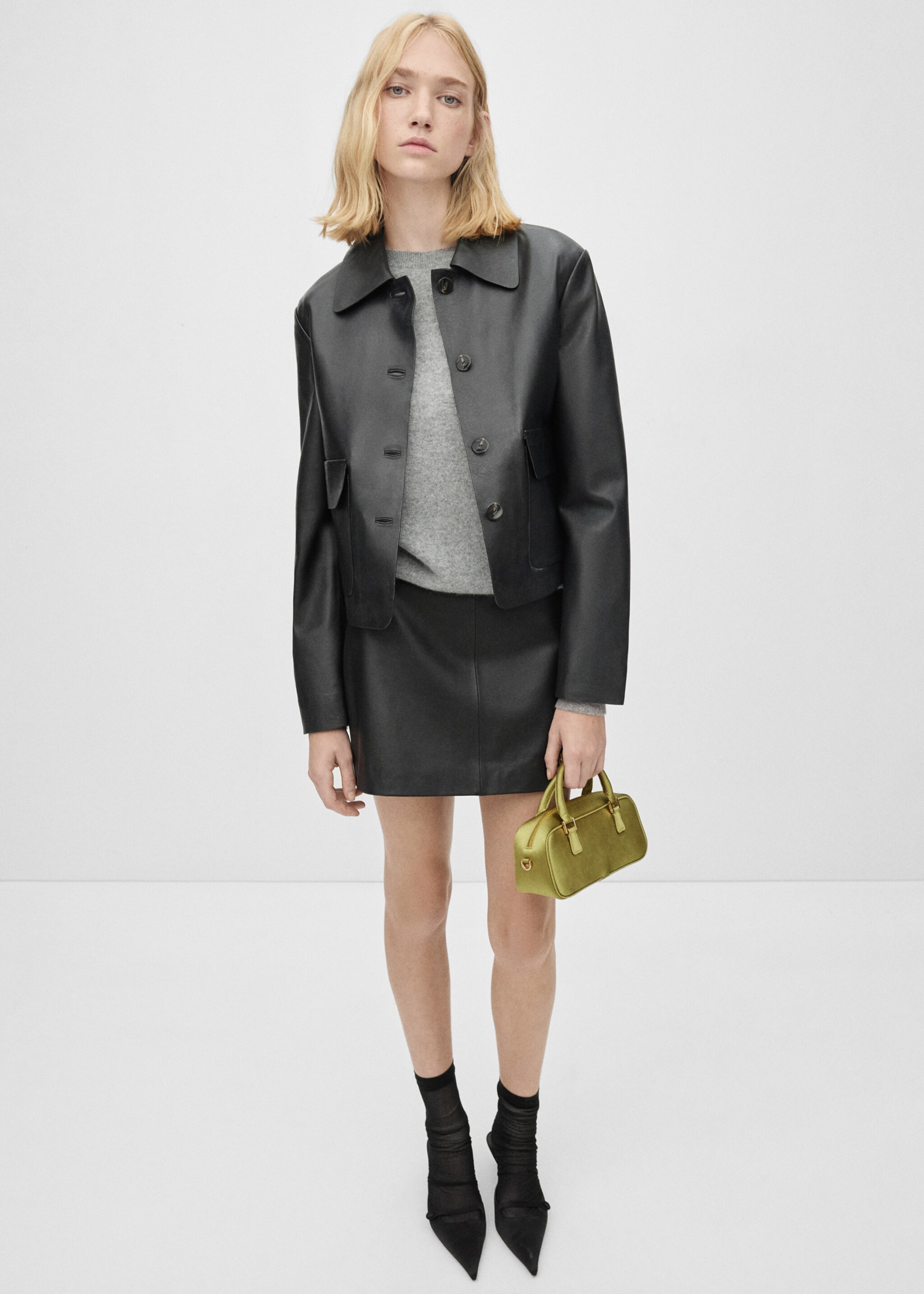 Buttoned leather jacket - General plane, Black. Ref: 77035657-00.